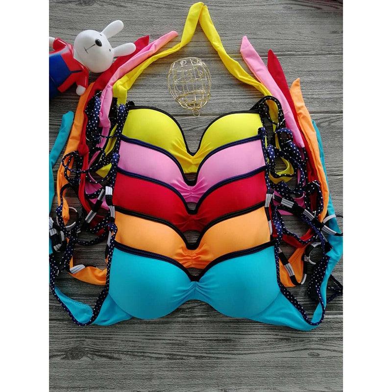 Elegant Red New Bikini Set Three Piece Swimsuit Women's Bathing Suits Push Up Halter Bandage Bikini Women Push Up Swimwear Bathing Suit Beachwear Swimming Suit For Women