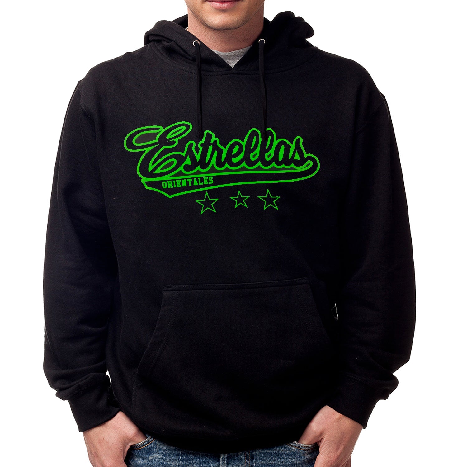 Sudaderas con letras negras y borde verde de los Estrellas Orientales
