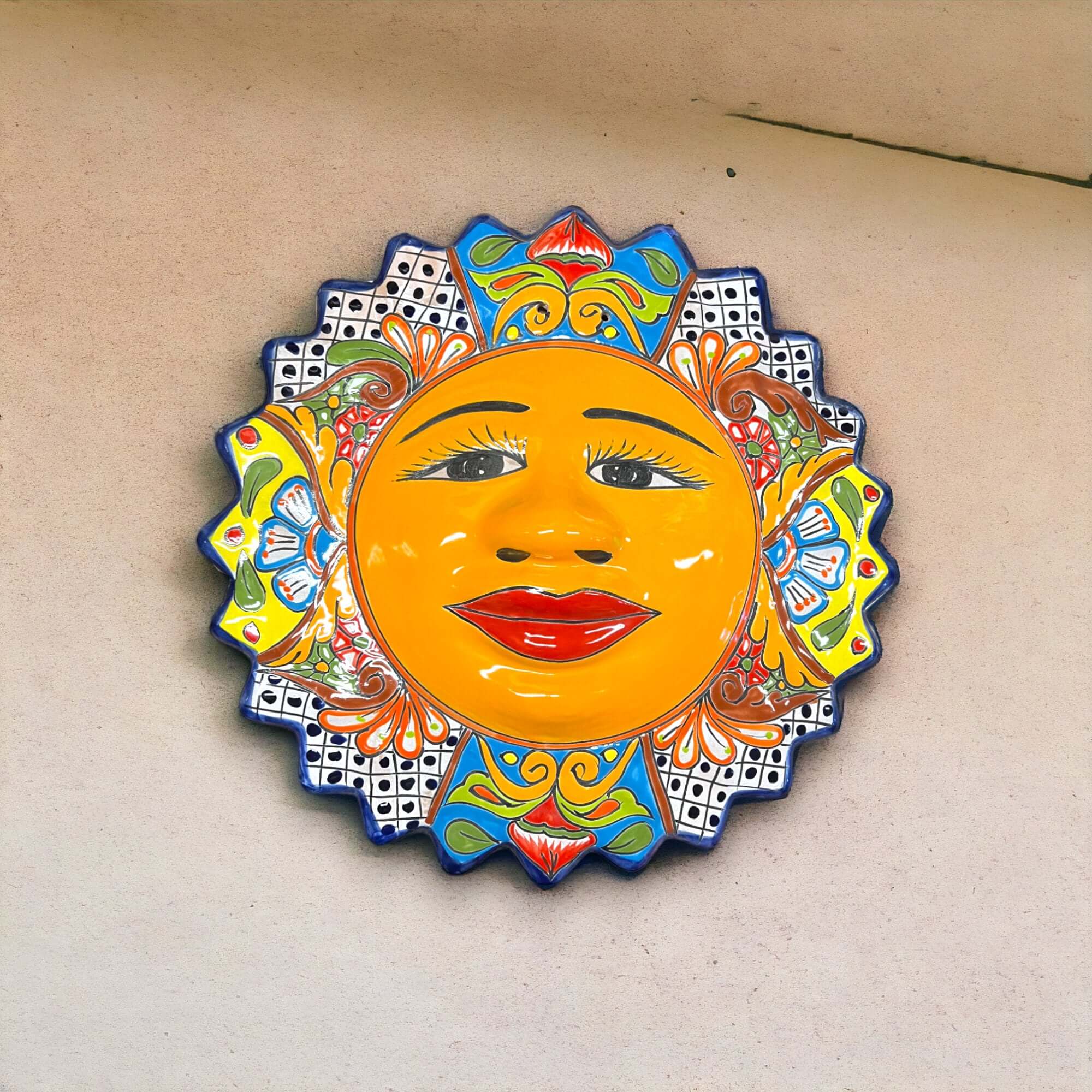 Arte de Pared Sol Talavera Extra Grande | Decoración Mexicana Hecha a Mano