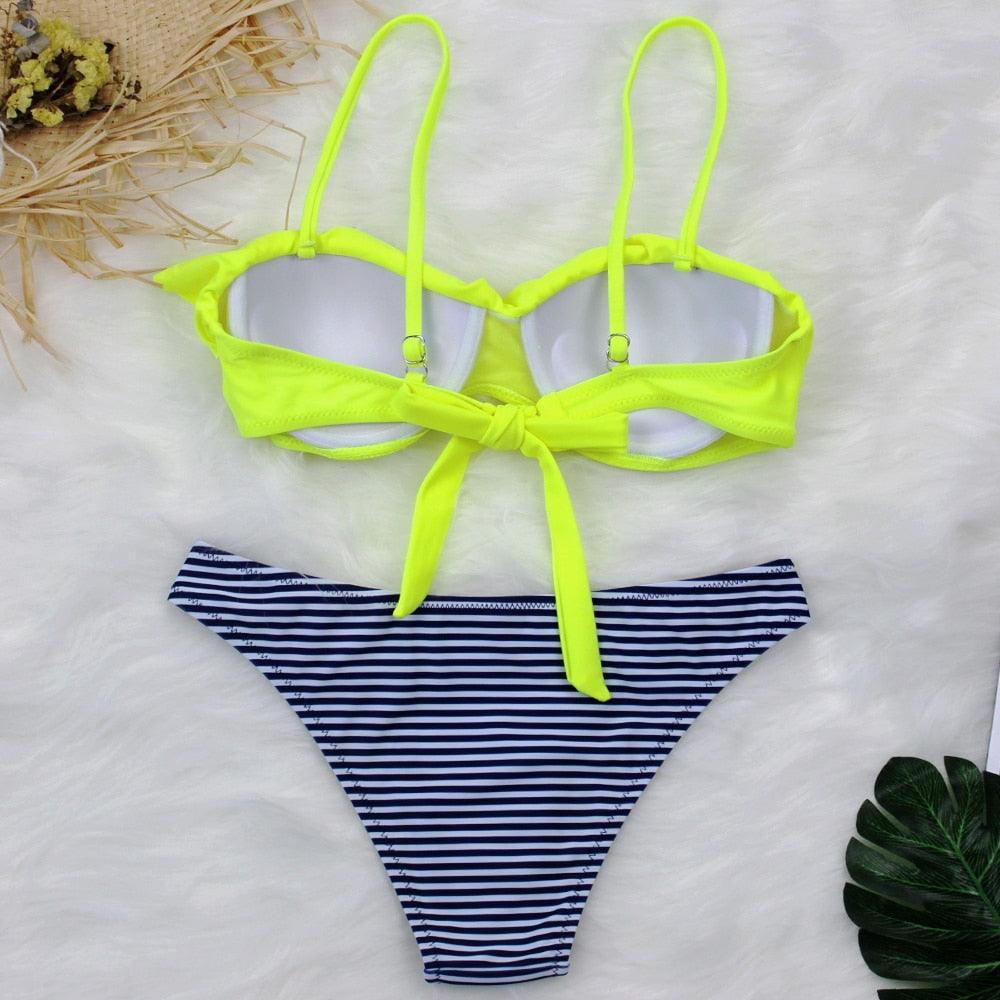 Female Two Piece Swimsuit Low Waist Bikini Floral Printing Swimwear Push Up Bathing Suit Detachable Padded Push Up Striped Bikini Set Two Piece Swimsuit Ladies Vintage Lace Bikini Sets Beach Swimwear