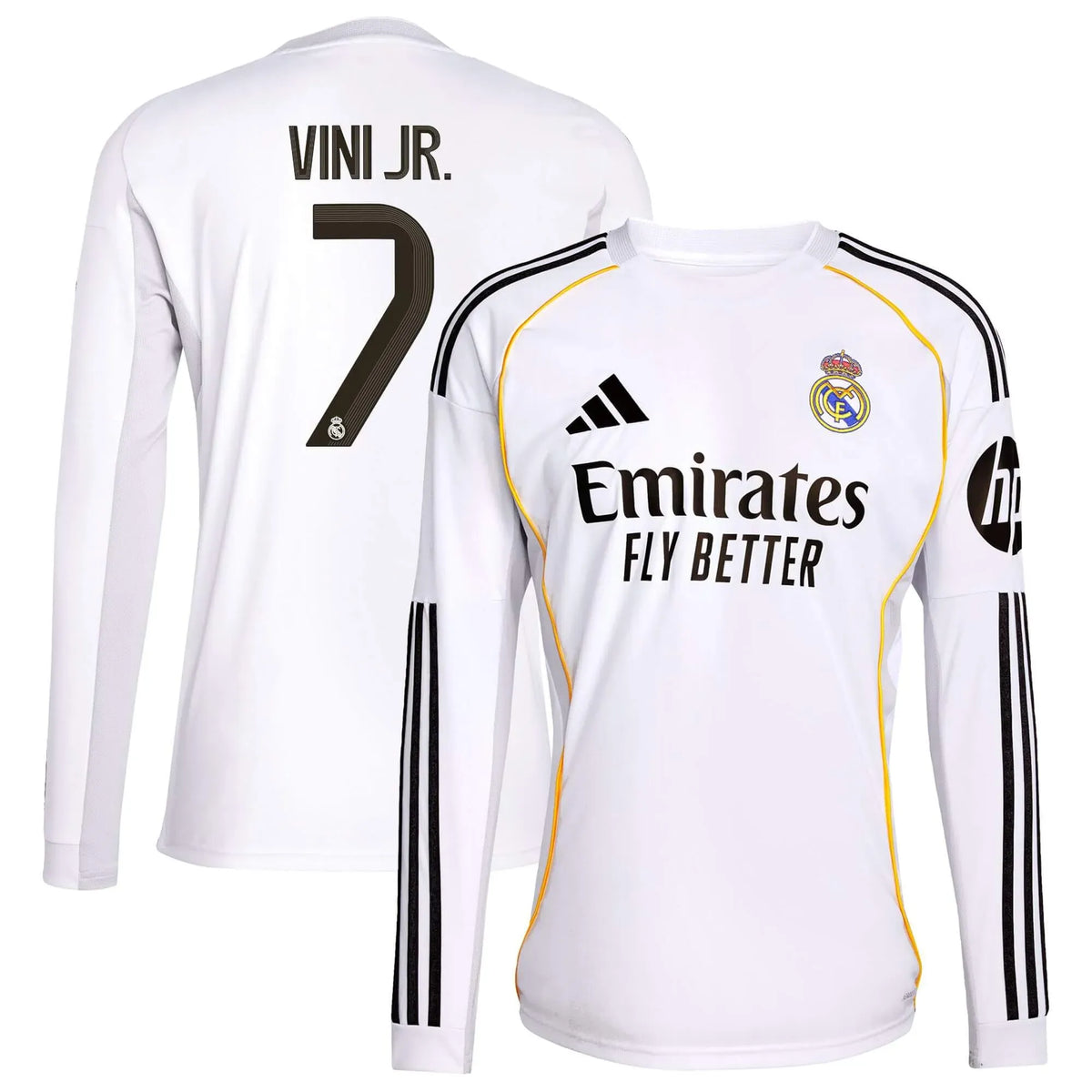 adidas 2025-26 Real Madrid Youth Stadium Home Long-Sleeve Soccer Jersey