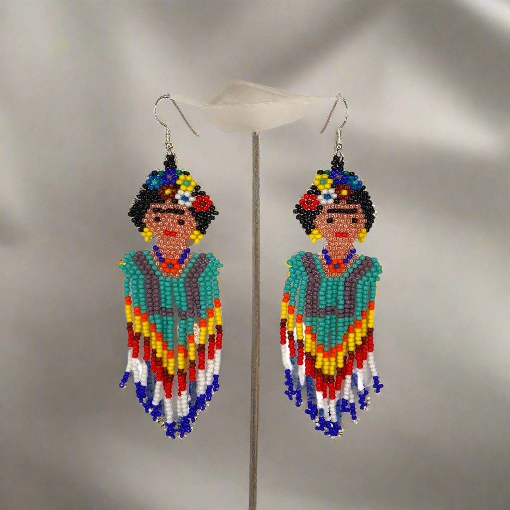 Pendientes colgantes de cuentas de semillas Frida Kahlo - Guatemala