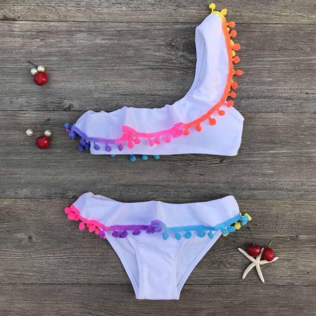 Girls Split Swimsuits Cute Shoulder Swimsuit Toddler Baby Girls 2 Piece Swimsuit Kids Bathing Beach Sun Suit Children Swimwear Bikini Set Girl Swimming Clothes Kids Bathing Suit Beachwear For Summer
