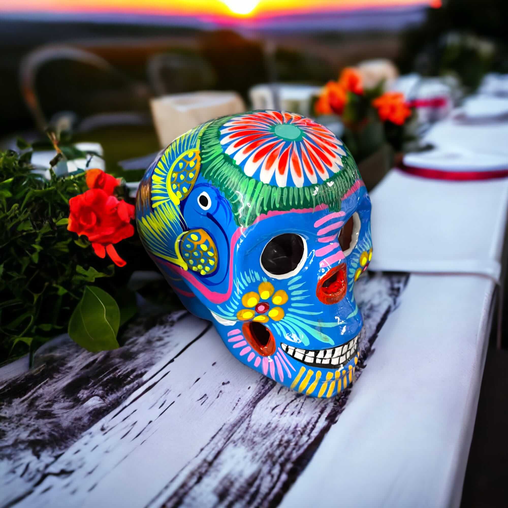 Calavera Guerrero | Arte Grande del Día de Muertos Pintado a Mano