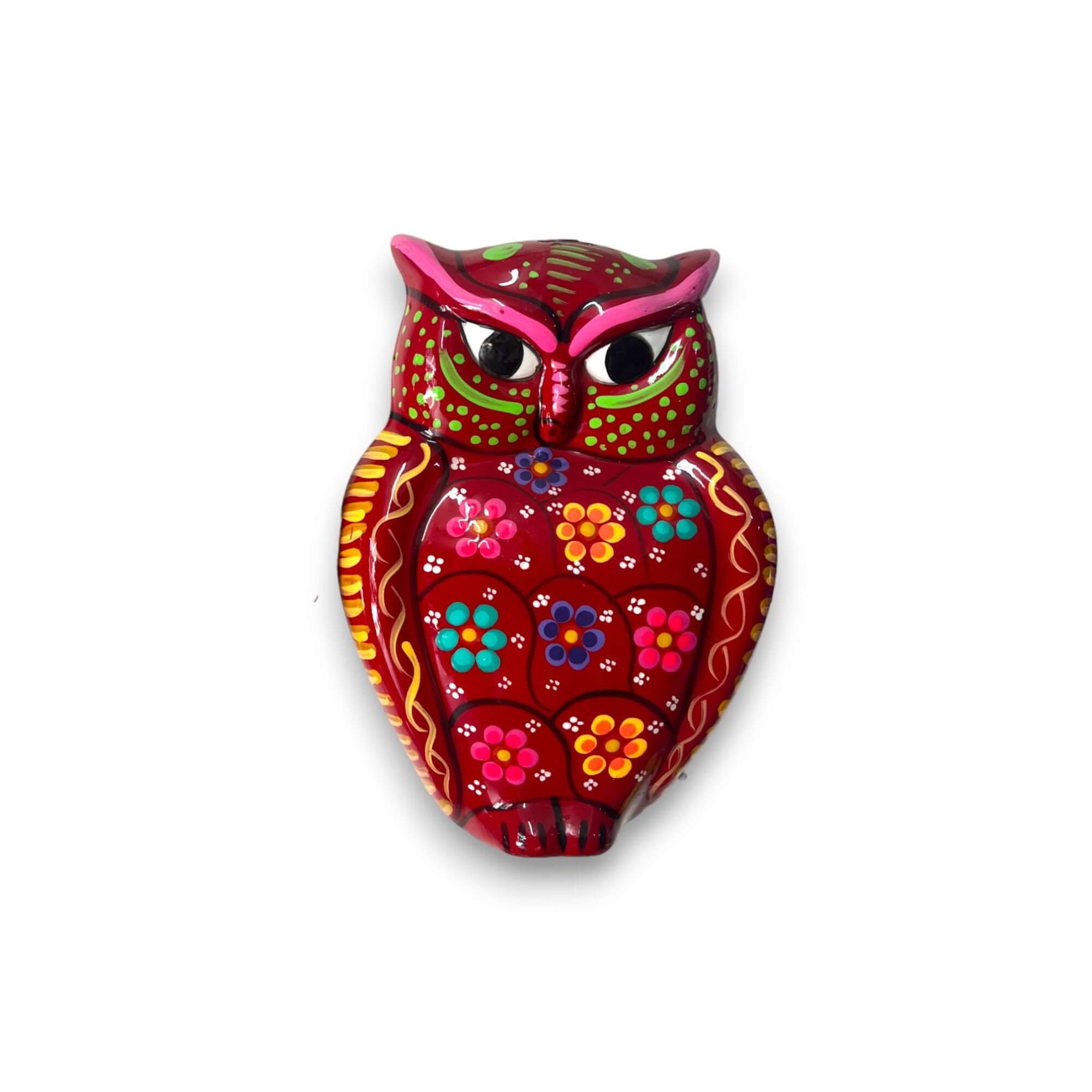Colgador de pared Búho Guerrero | Pieza de arte de cerámica mexicana colorida