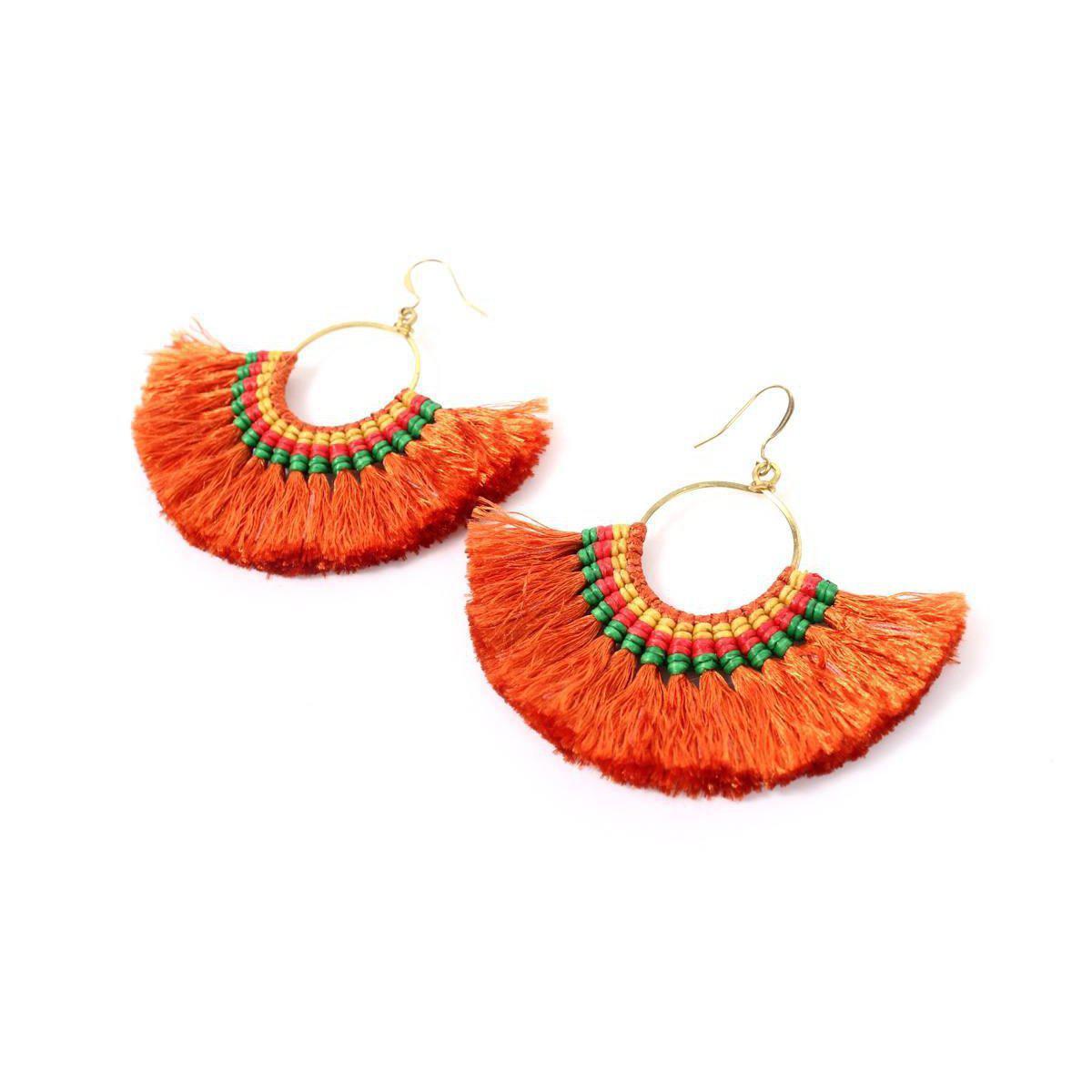 Half Moon Tassel Earrings with Wax String - Thailand