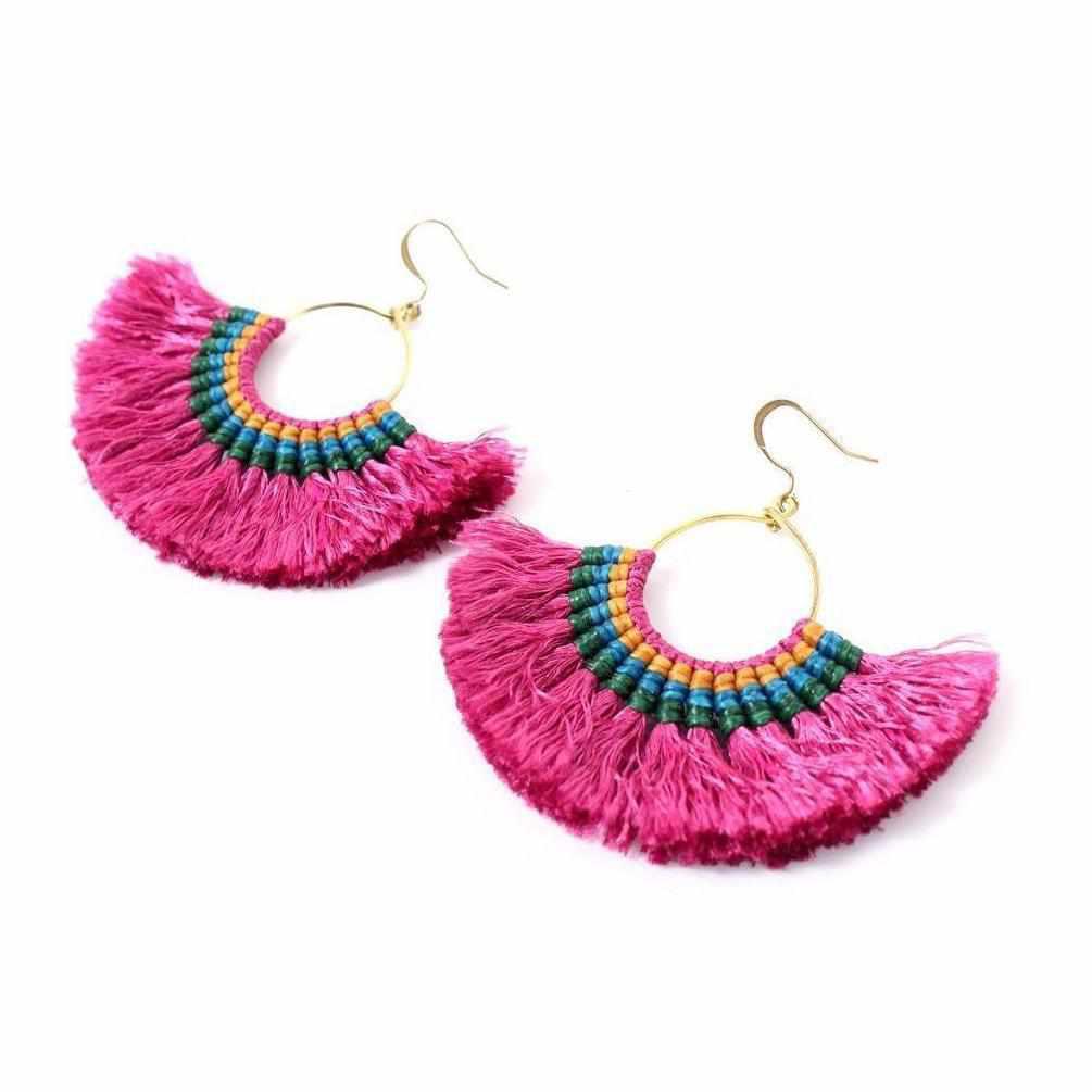 Half Moon Tassel Earrings with Wax String - Thailand