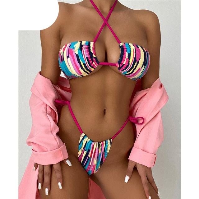 Halter Hollow Cross Bikinis Set Swimsuit Women's New Solid Two-Piece Swimwear Two Piece Swimsuit Halter Crisscross Cut Out Bikini Wrap Top with High Waist Bottom Beach Swimwear Summer Beachwear Woman Bath Bathing Suit