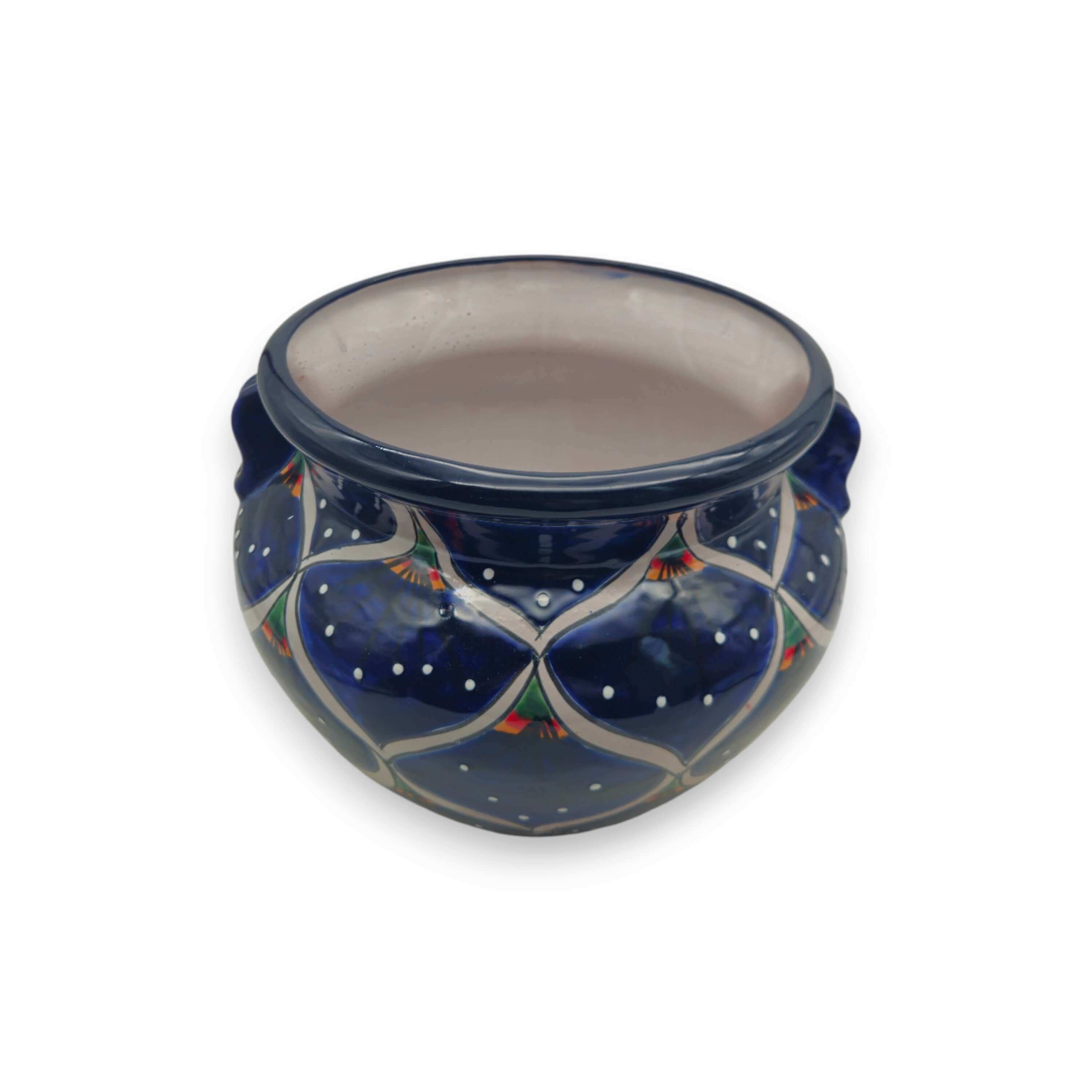 Maceta Talavera Pavo Real Azul | Cerámica Mexicana Pintada a Mano