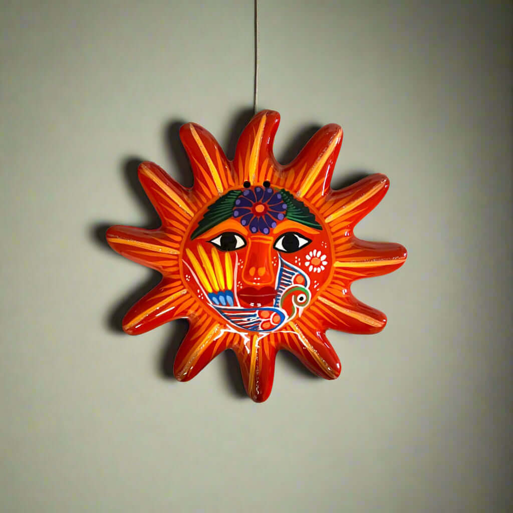 Artesanía de Sol de Guerrero Pintado a Mano | Decoración Mexicana Folclórica