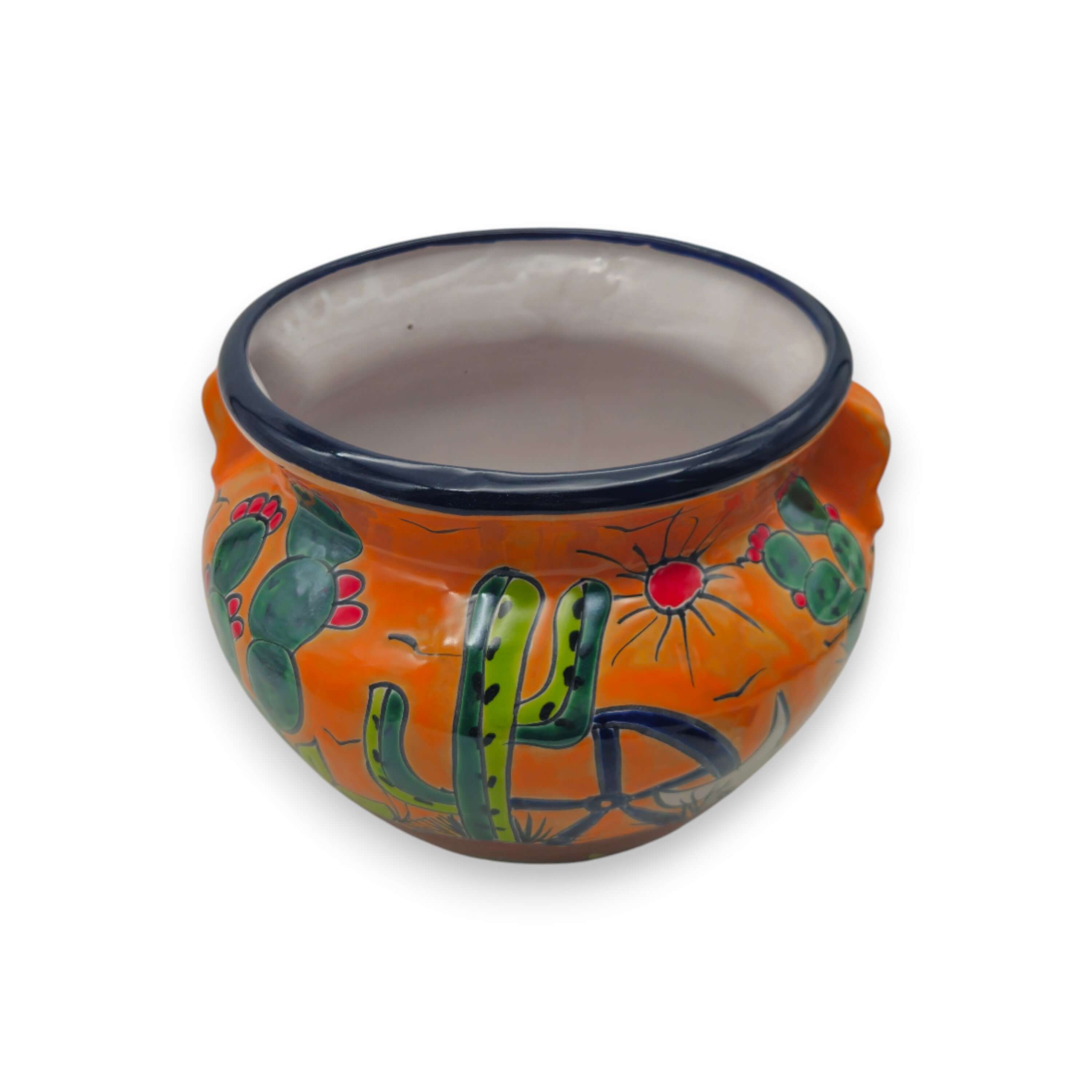 Hand-Painted Talavera Cactus Flower Pot | Desert Michoacana Planter