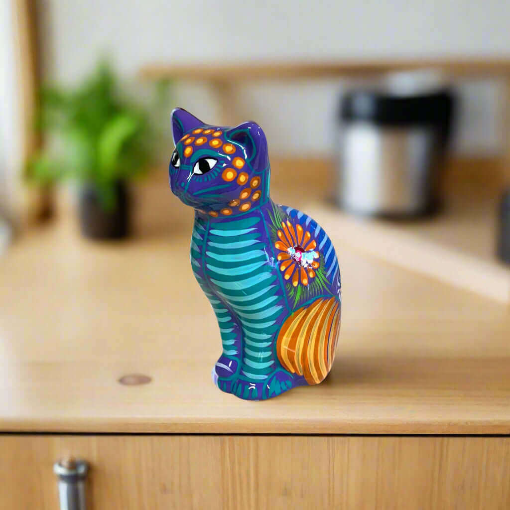 Talavera Gato Hucha | Monedero Mexicano de Cerámica Pintado a Mano