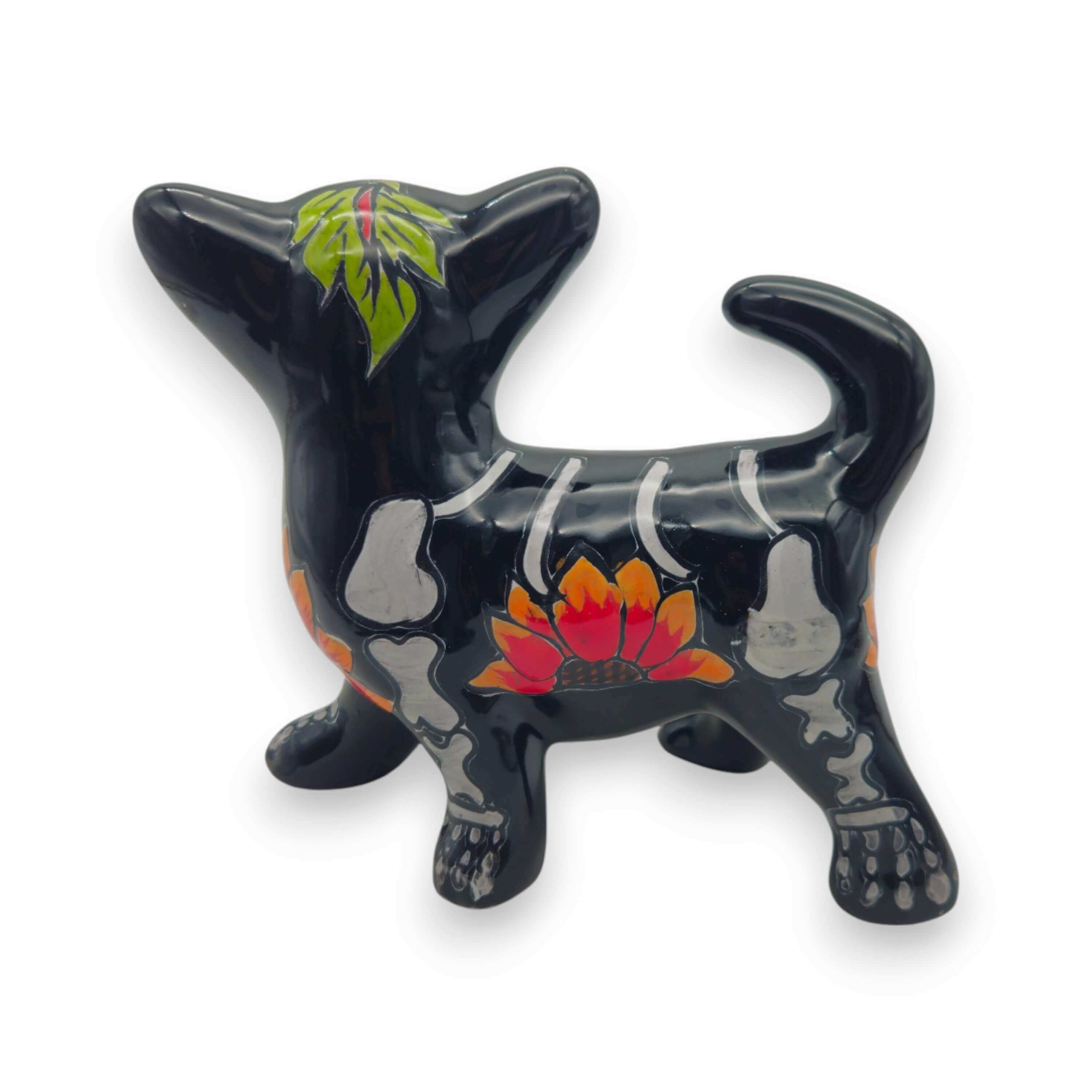Figura de Chihuahua de Talavera | Arte del Día de Muertos Pintado a Mano