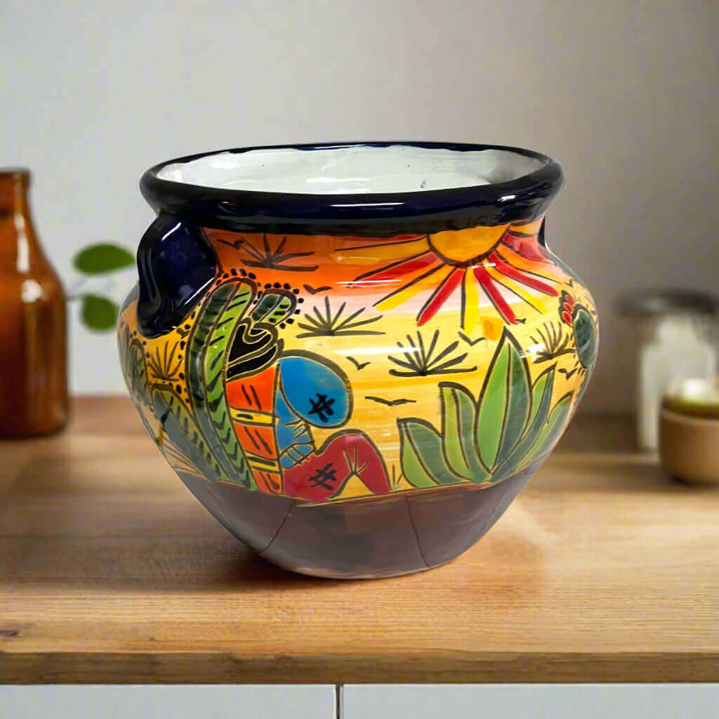Maceta de Talavera | Jardinera mexicana pintada a mano con escena del desierto