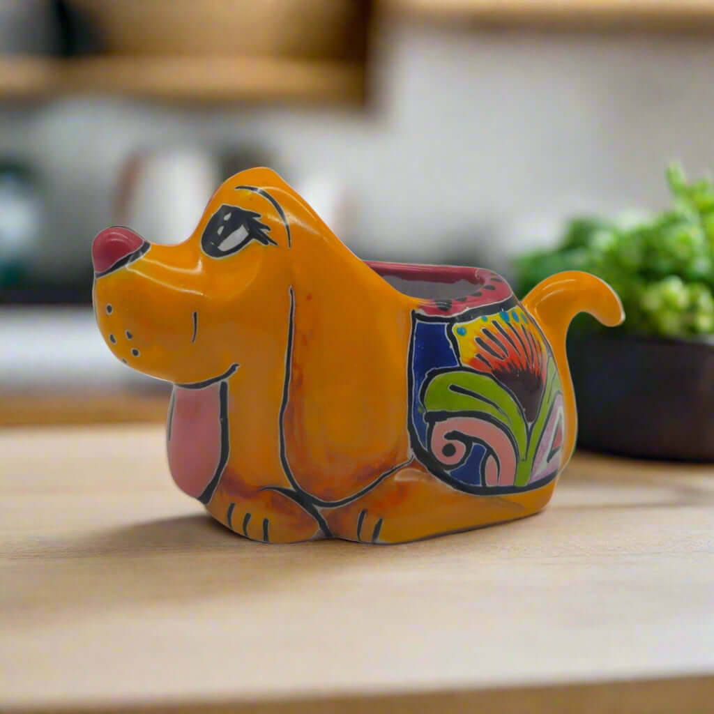 Maceta para perro de Talavera colorida | Figura mexicana pintada a mano