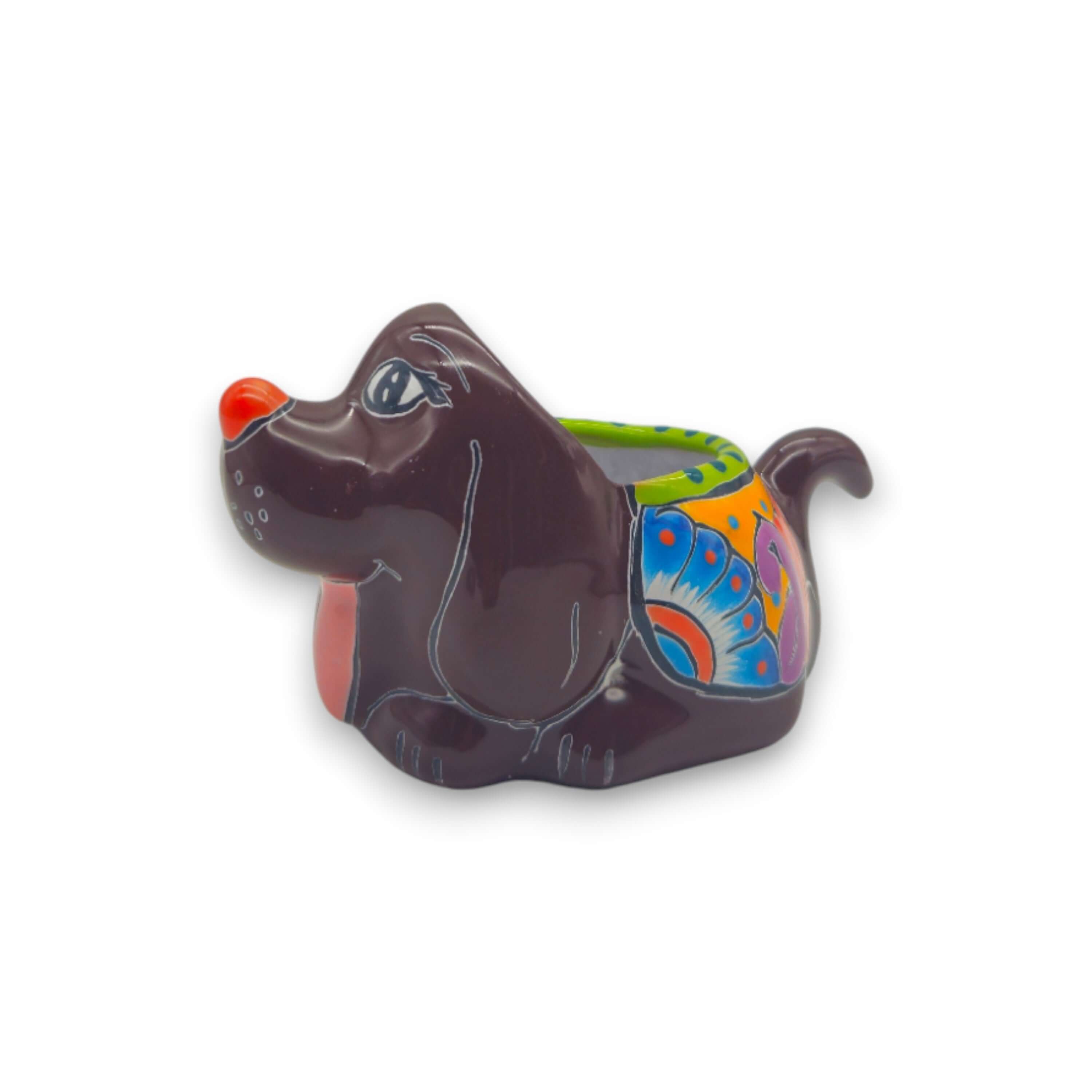 Maceta para perro de Talavera colorida | Figura mexicana pintada a mano