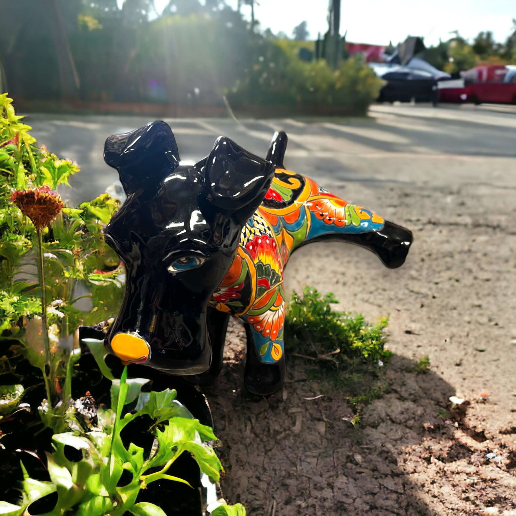 Escultura Vibrante de Perro de Talavera | Pieza Grande de Arte Mexicano Colorido Pintado a Mano