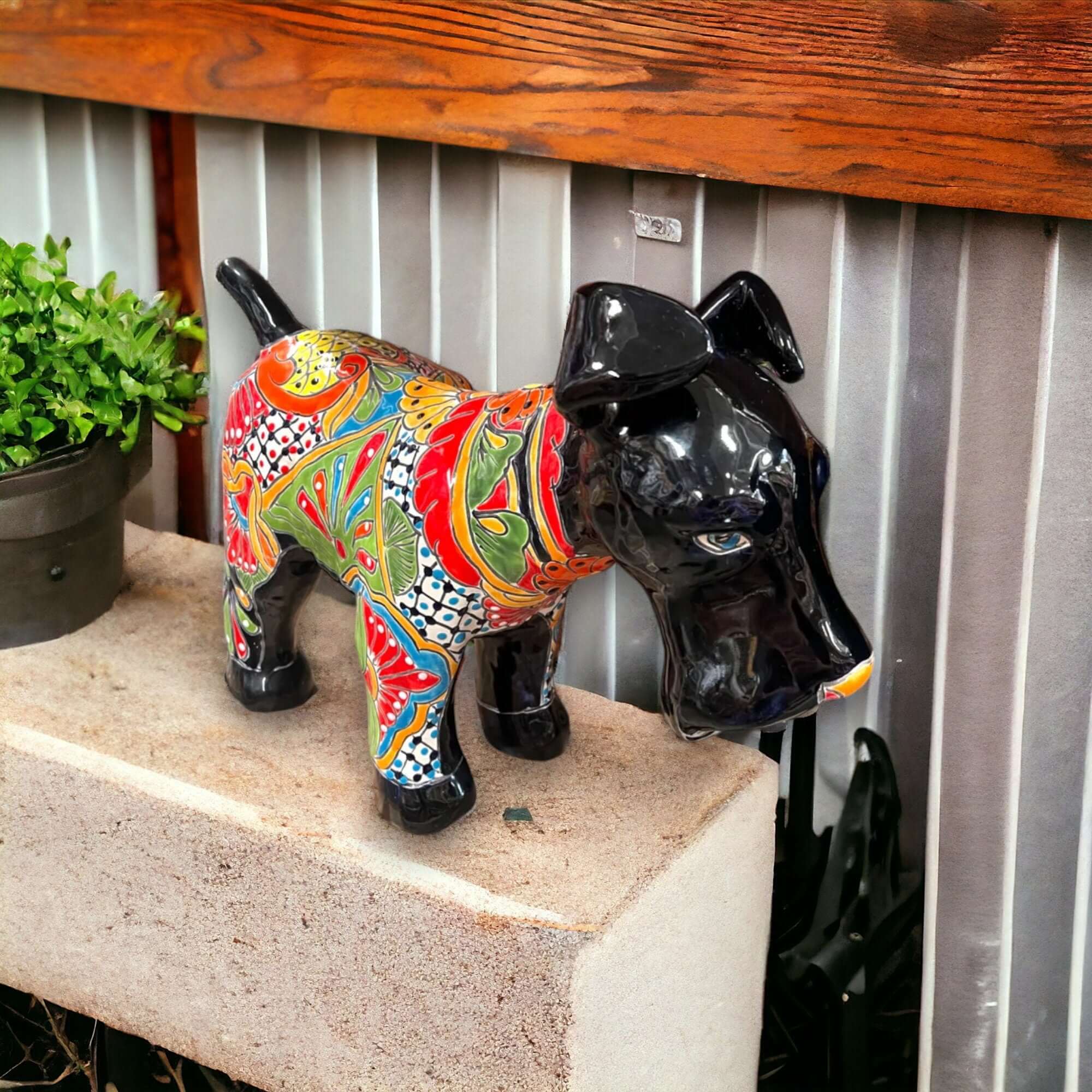 Escultura Vibrante de Perro de Talavera | Pieza Grande de Arte Mexicano Colorido Pintado a Mano