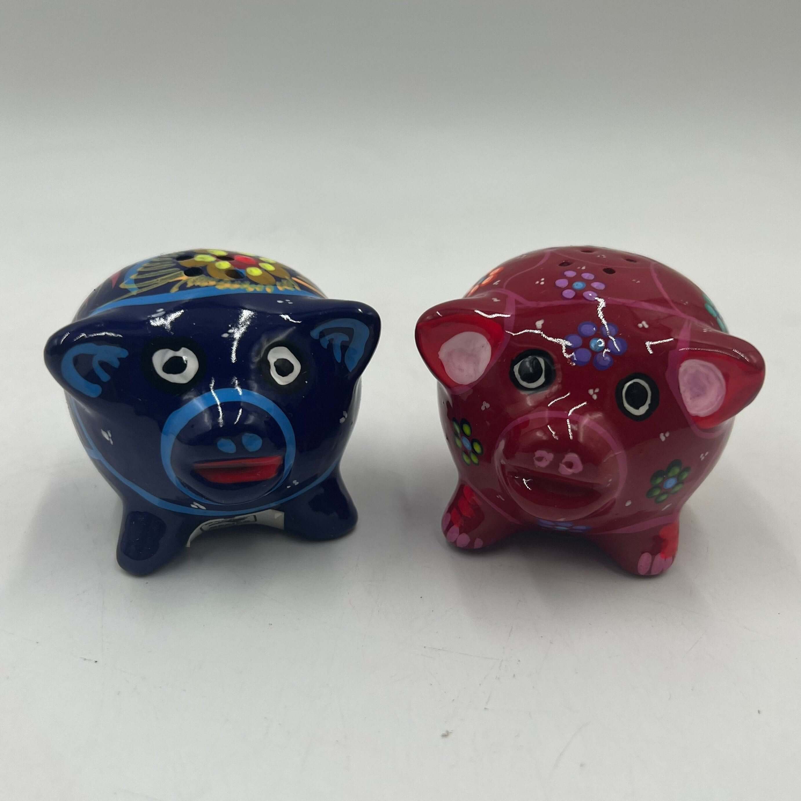 Juego de 2 saleros y pimenteros de cerdito | Cerámica mexicana pintada a mano
