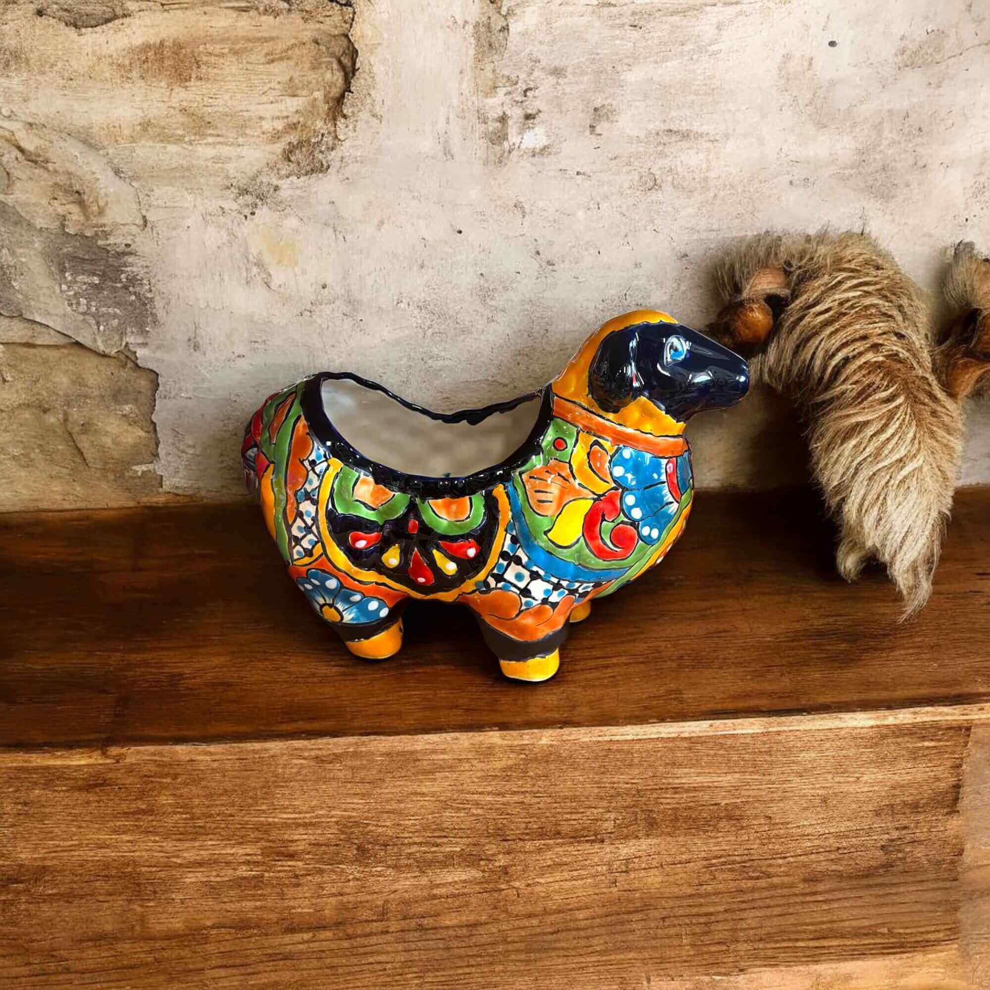 Macetero Talavera con forma de Carnero | Maceta de Cerámica Mexicana Pintada a Mano