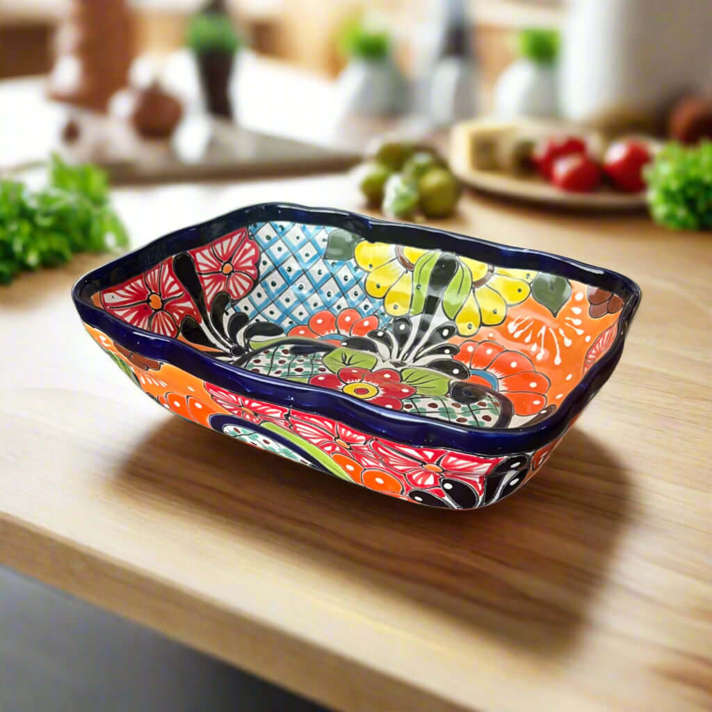Fuente para Servir de Talavera | Cuenco de Cerámica Mexicana Grande Pintado a Mano