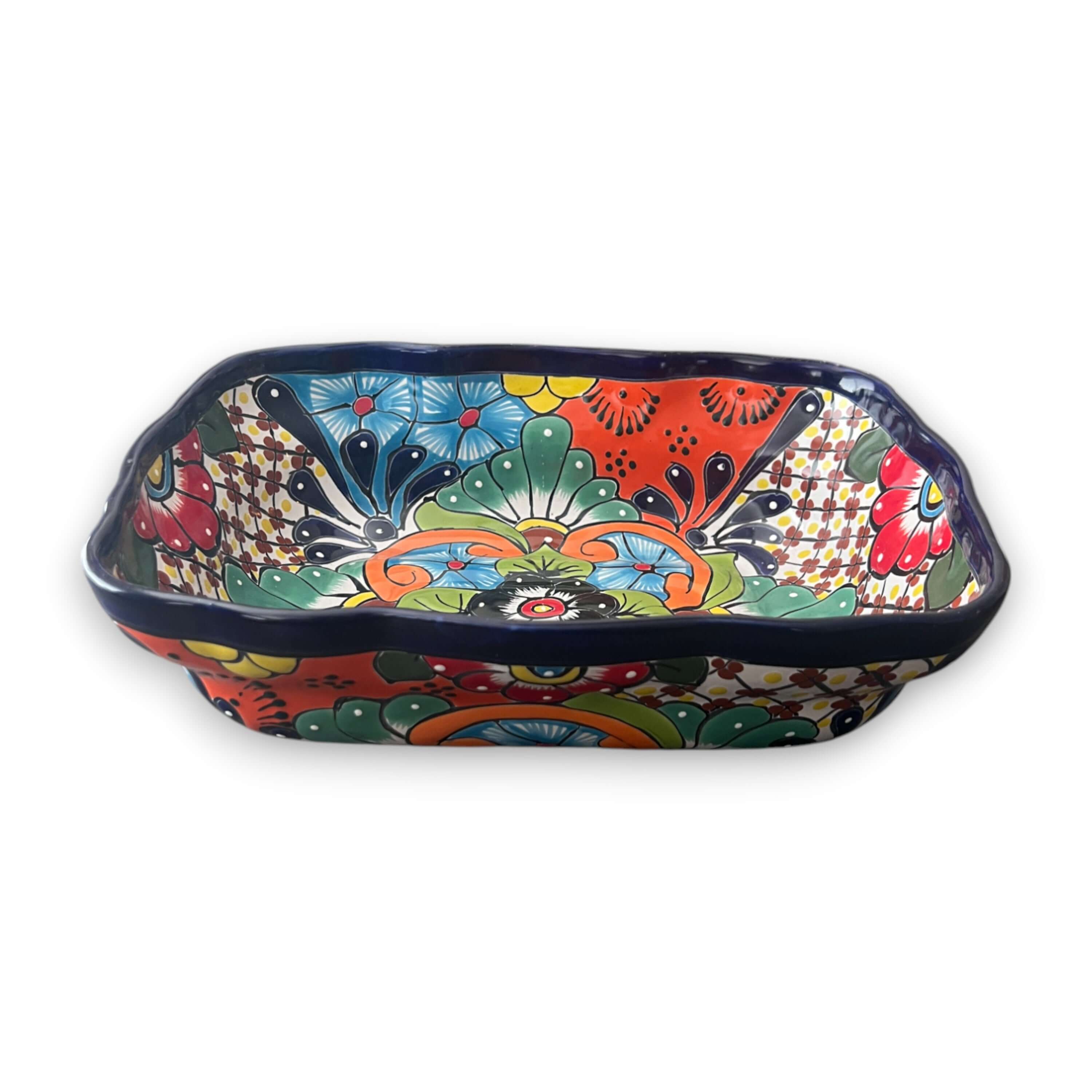 Fuente para Servir de Talavera | Cuenco de Cerámica Mexicana Grande Pintado a Mano