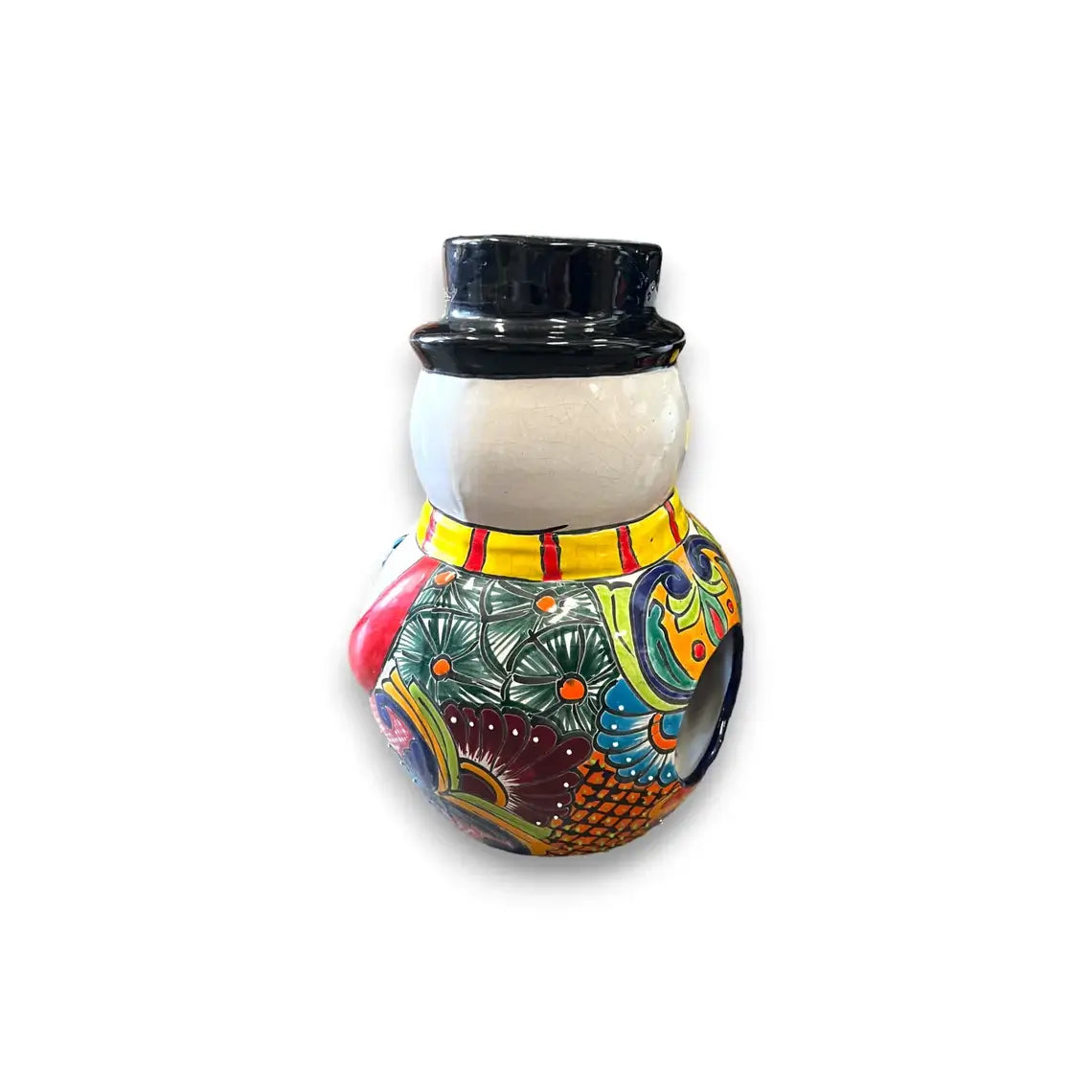 Figurilla de muñeco de nieve de Talavera | Arte festivo navideño pintado a mano