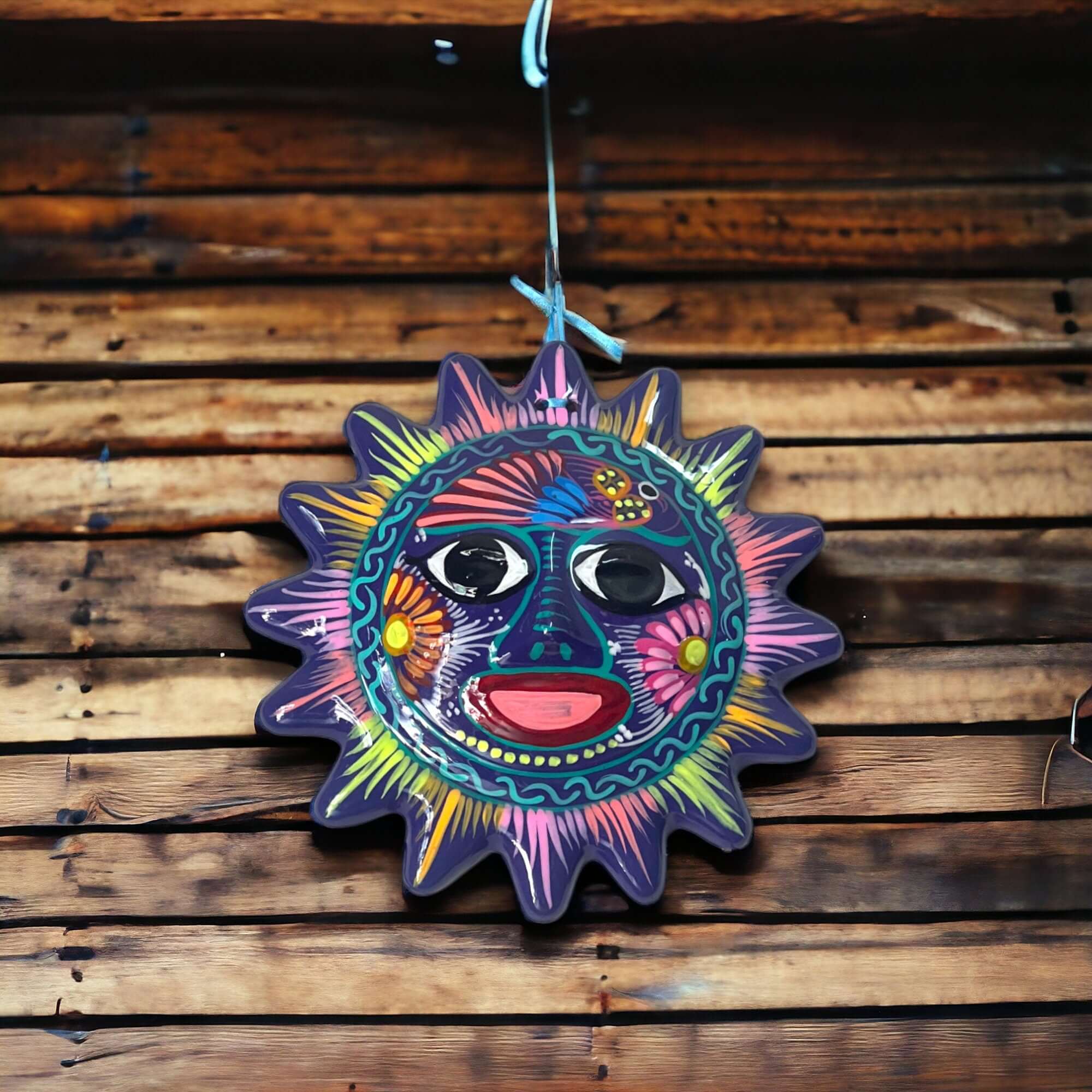 Vibrante Decoración de Sol de Talavera para Pared | Artesanía Mexicana Pintada a Mano