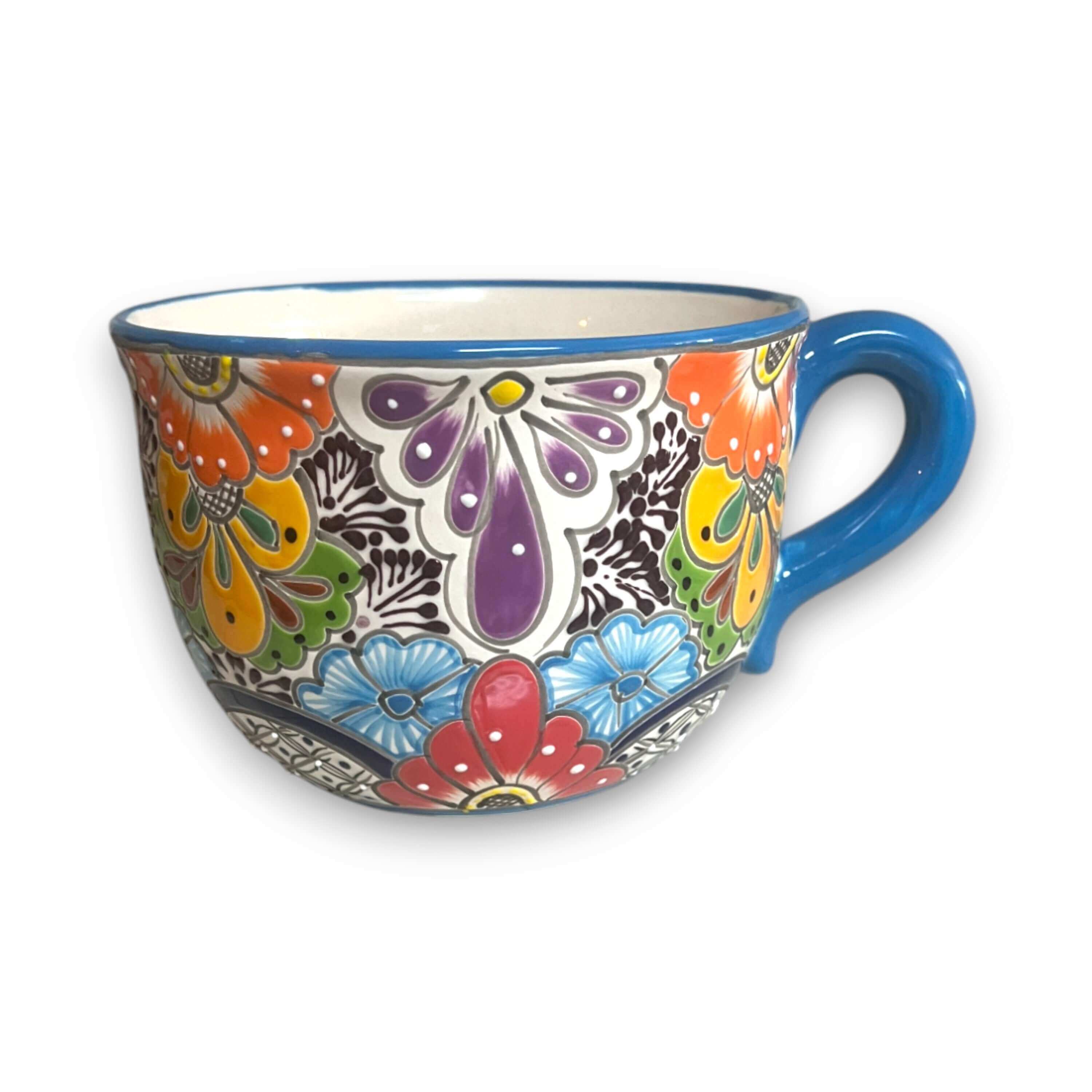 Maceta de taza de té Talavera | Maceta de cerámica mexicana pintada a mano