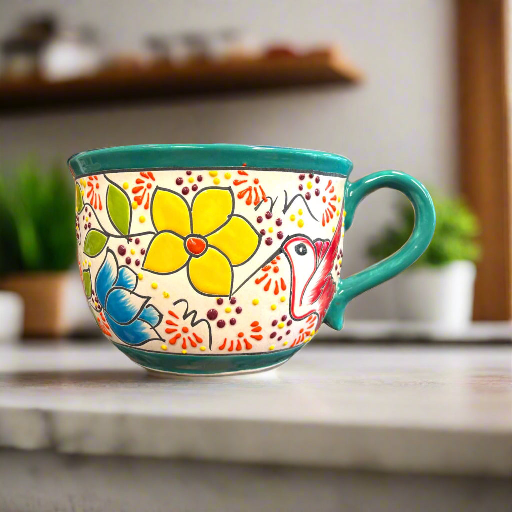 Maceta de taza de té Talavera | Maceta de cerámica mexicana pintada a mano