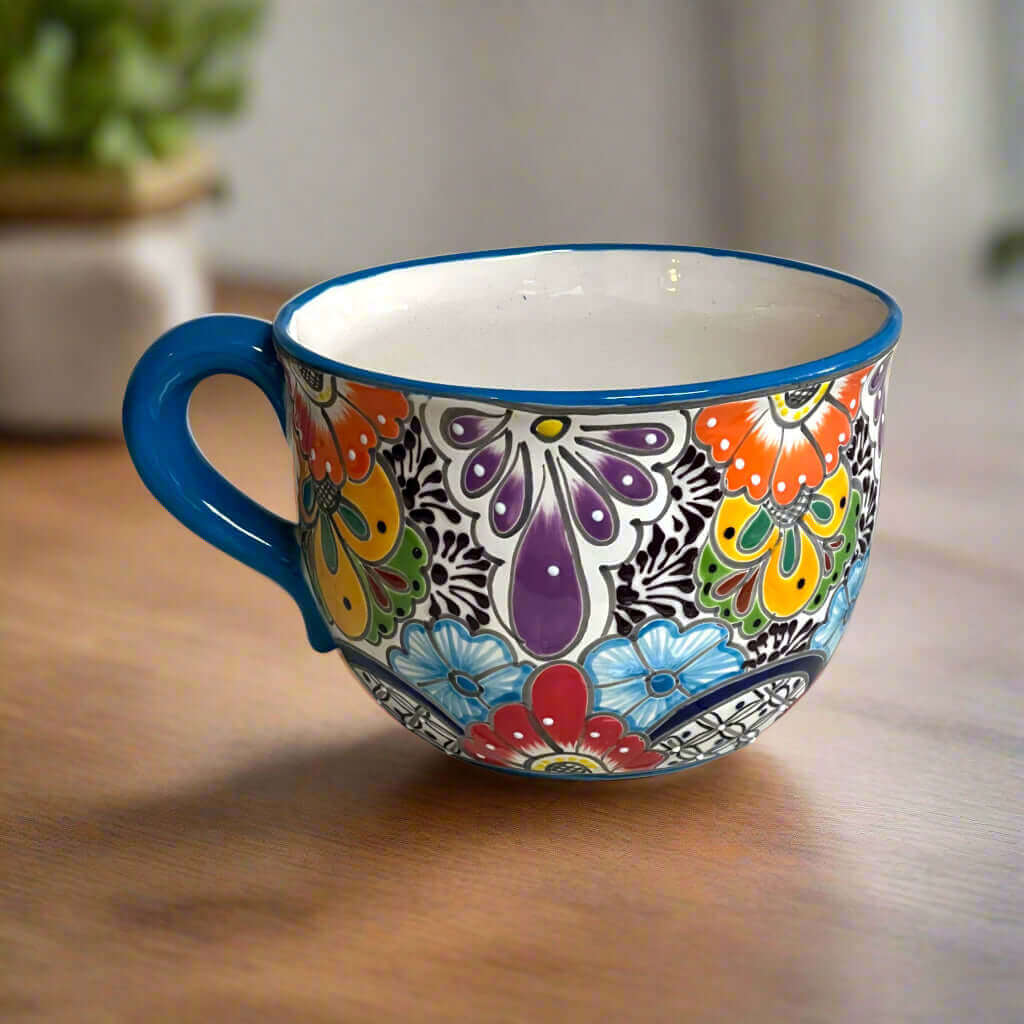 Maceta de taza de té Talavera | Maceta de cerámica mexicana pintada a mano