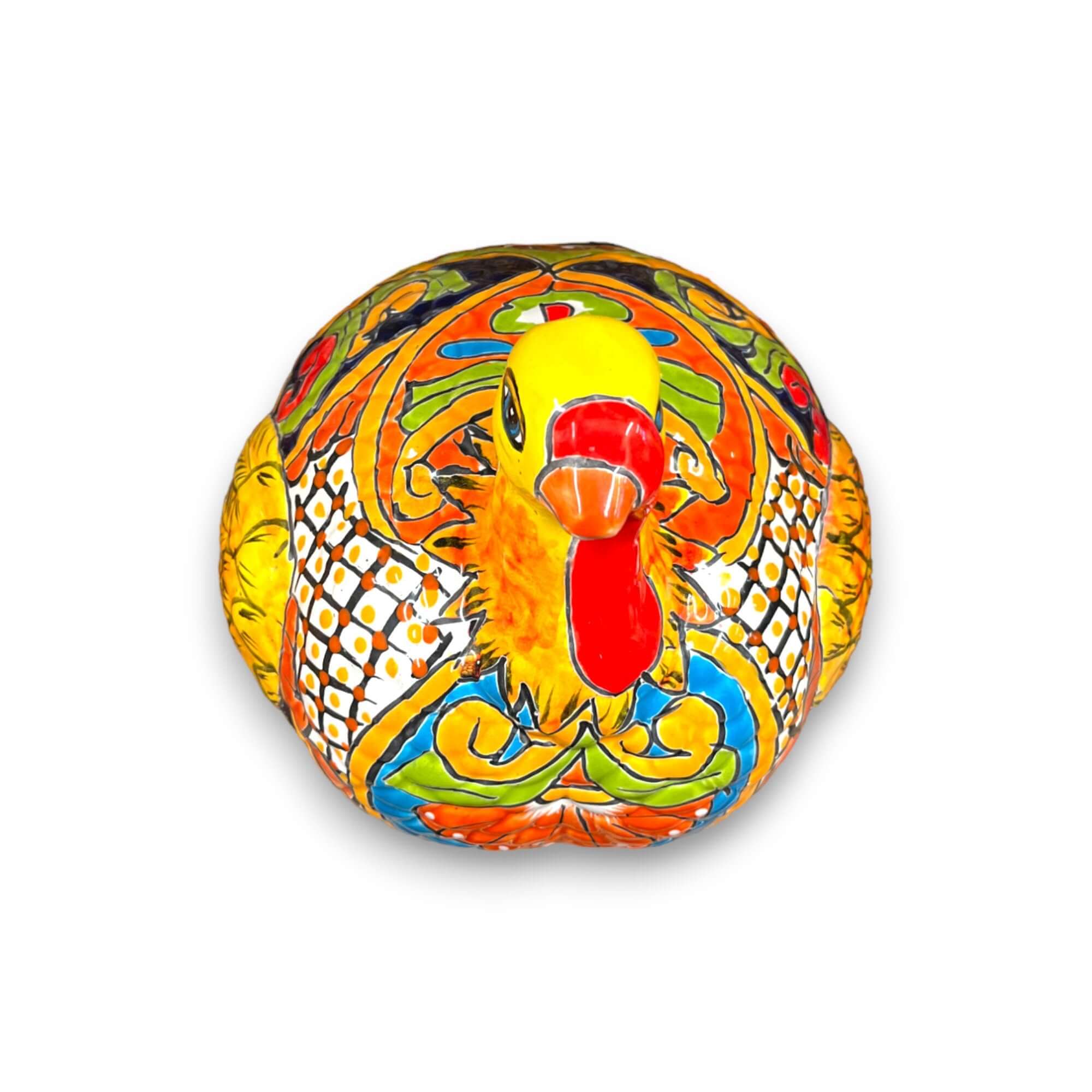Estatua de pavo Talavera | Arte folclórico mexicano pintado a mano