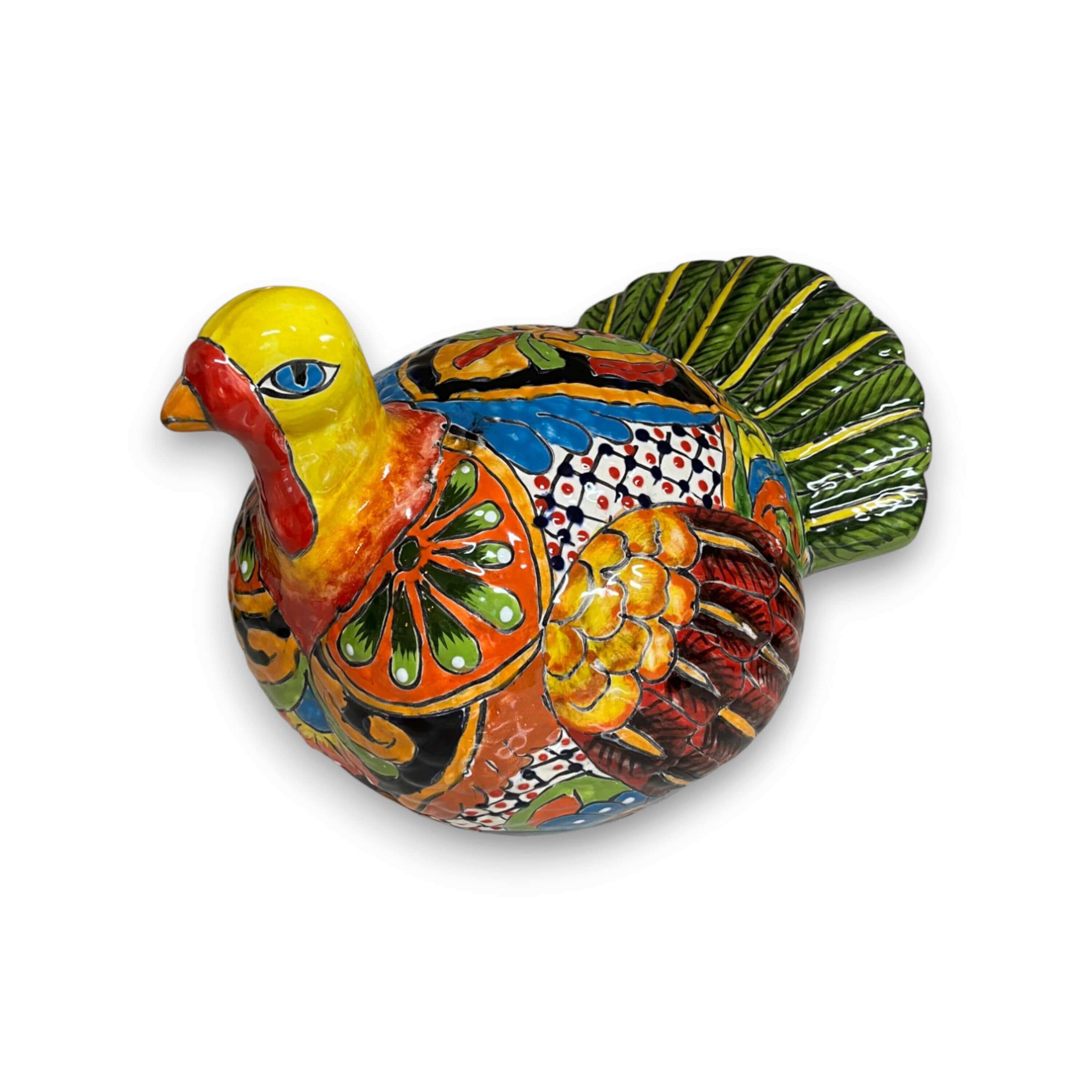Estatua de pavo Talavera | Arte folclórico mexicano pintado a mano