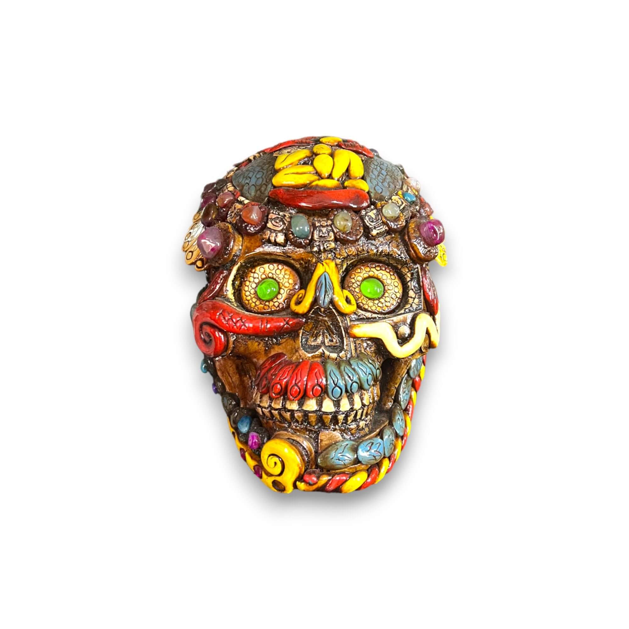 Estatua de Calavera de Guerrero Azteca Hecha a Mano | Arte Cultural