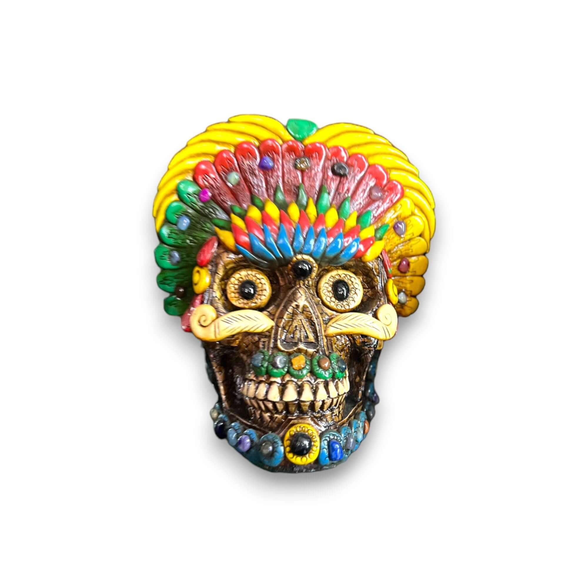 Estatua de Calavera de Guerrero Azteca Hecha a Mano | Arte Cultural