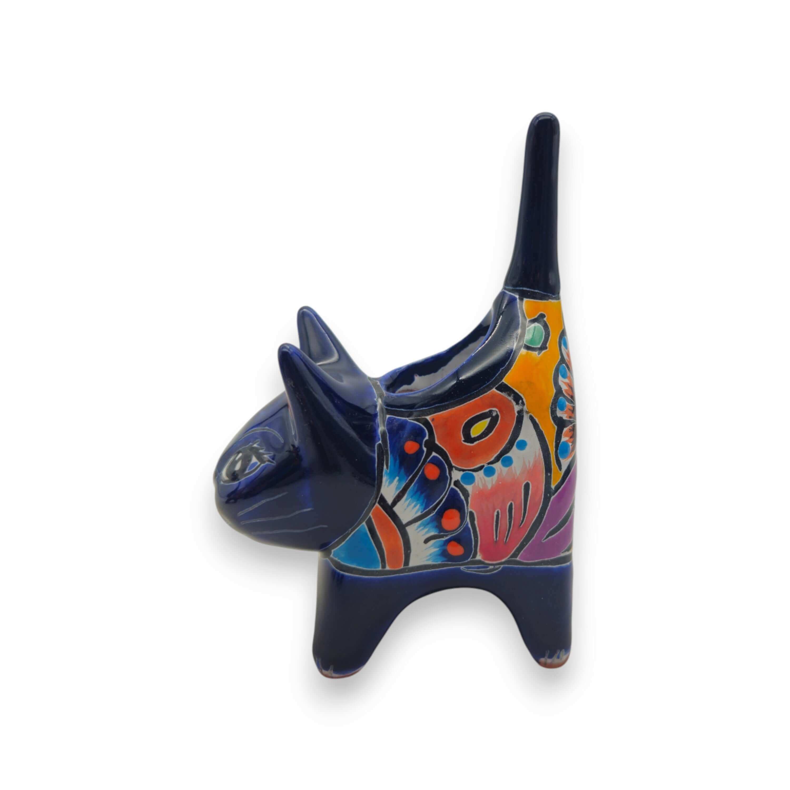 Maceta Vibrante de Talavera con Forma de Gato | Cerámica Mexicana Hecha a Mano