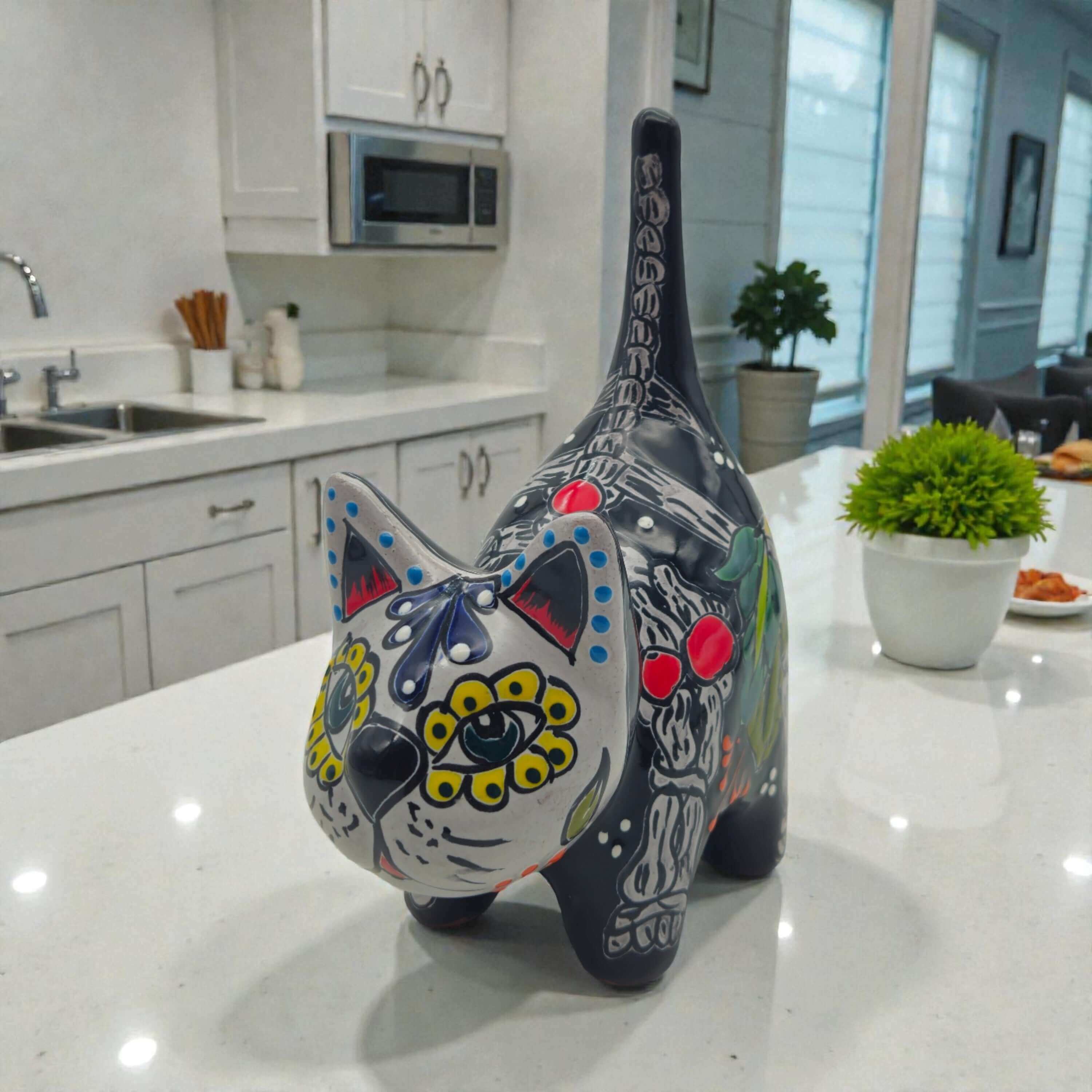 Figura de gato de Talavera | Arte artesanal del Día de Muertos