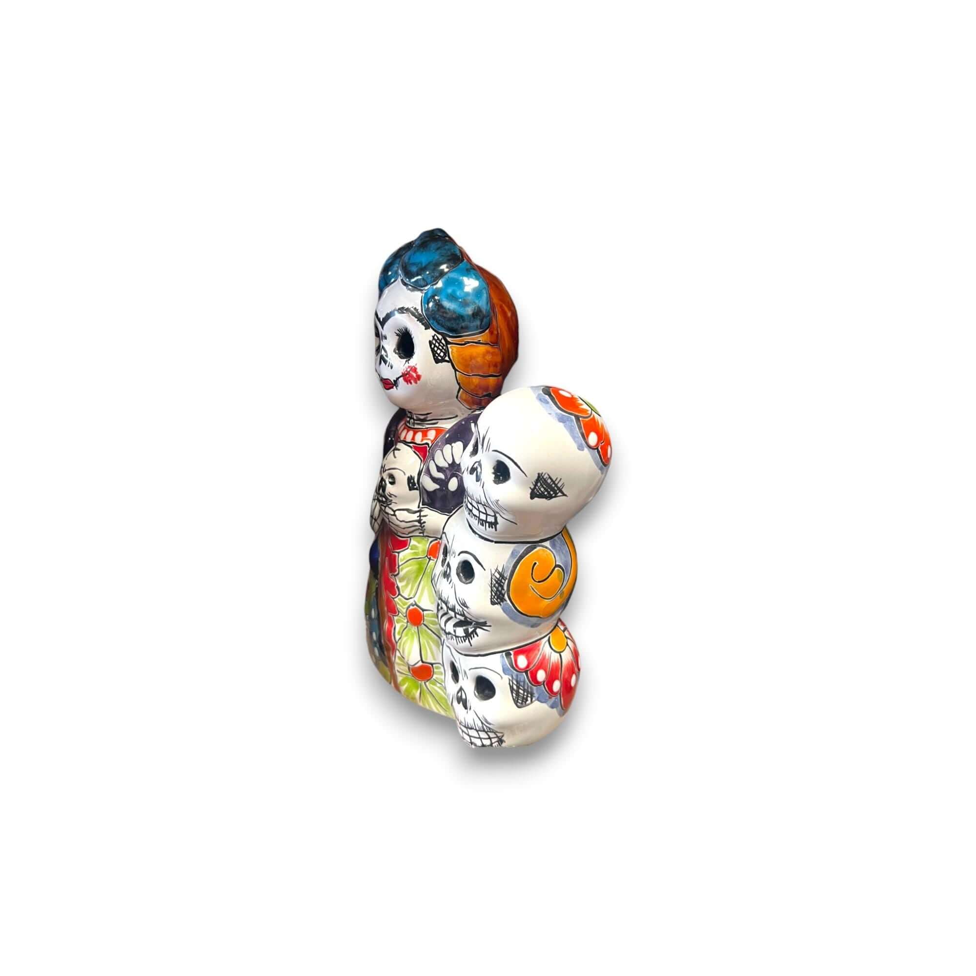 Handcrafted Talavera Frida Statue | Colorful Day of the Dead Calavera Skull Decor