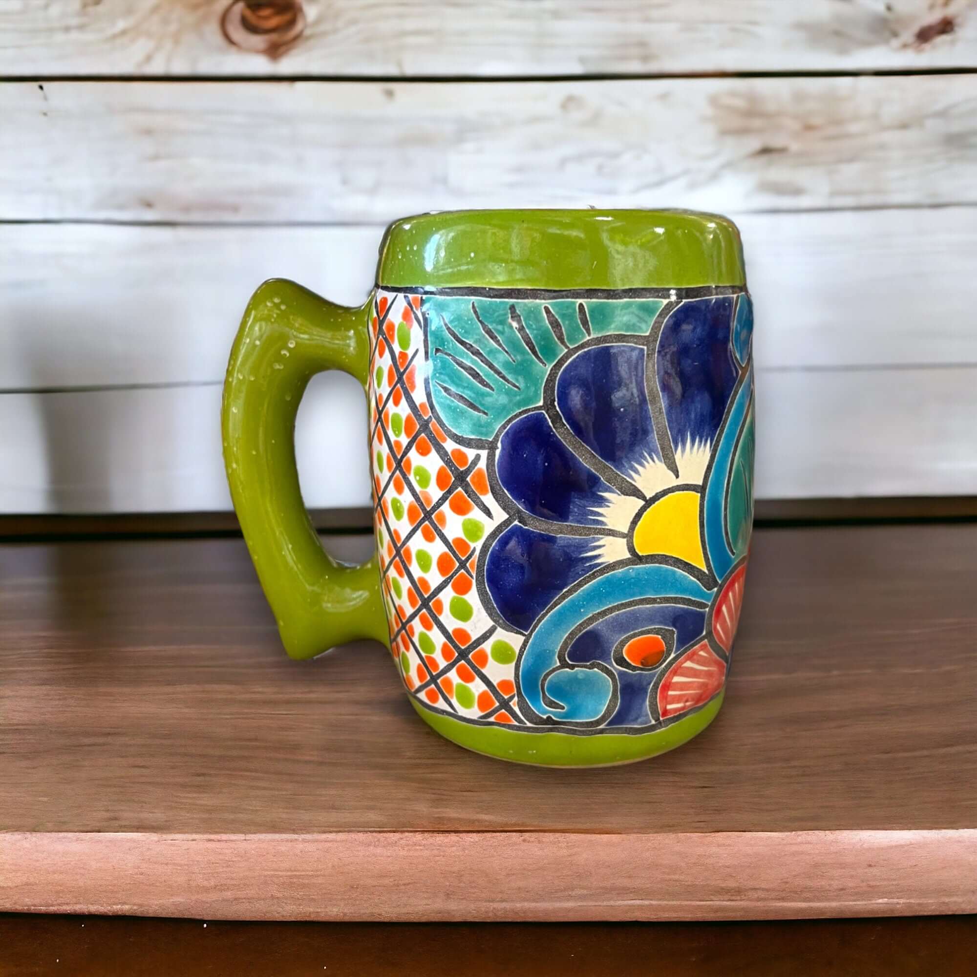 Taza de café mexicana artesanal colorida | Arte en cerámica de Talavera