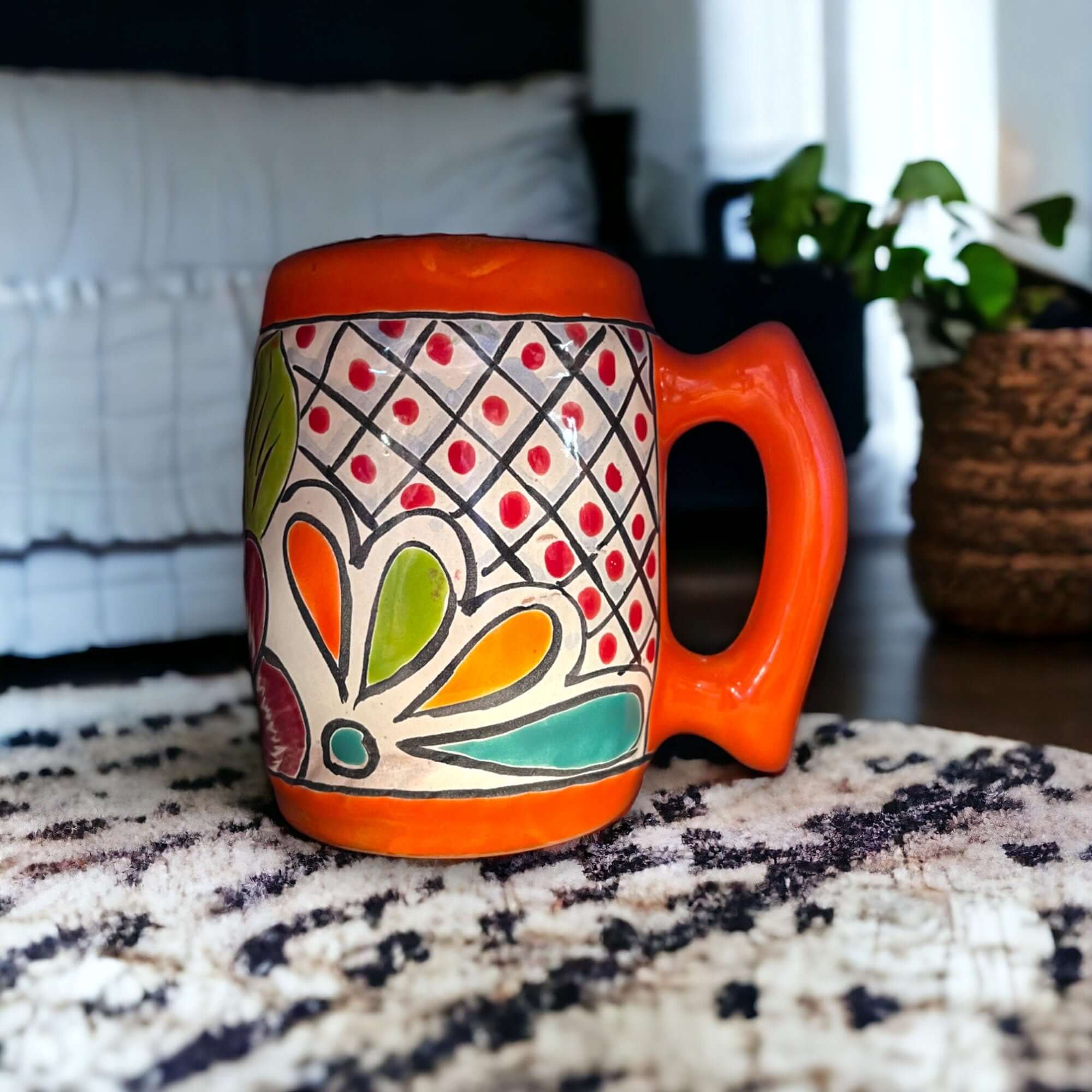 Taza de café mexicana artesanal colorida | Arte en cerámica de Talavera