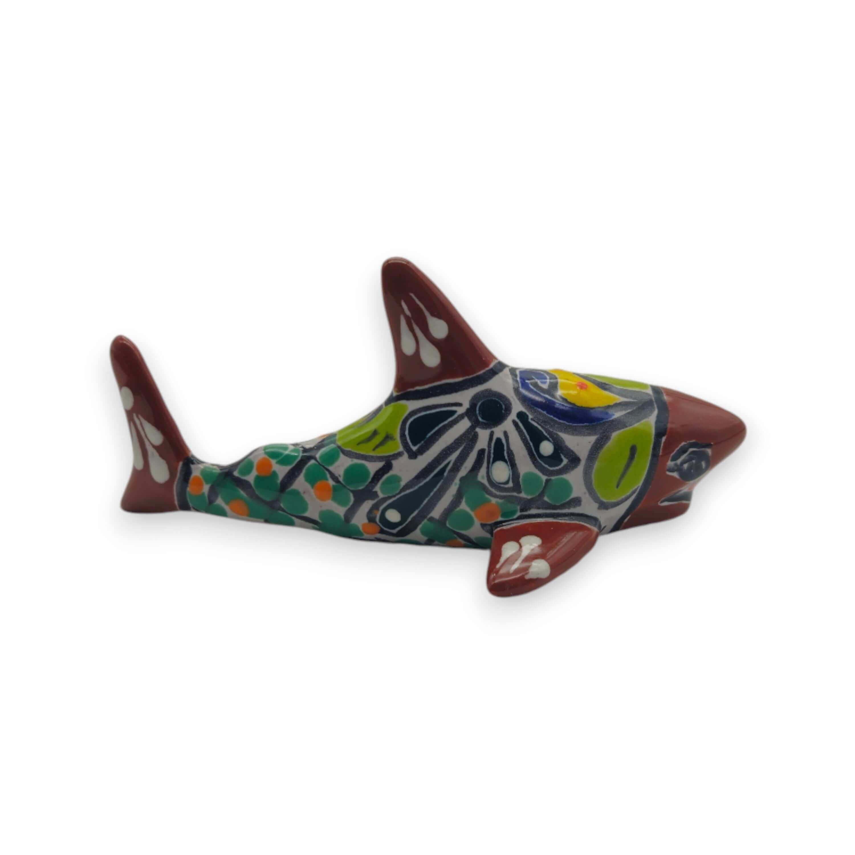 Vibrant Talavera Shark Figurine | Handcrafted Mexican Decor