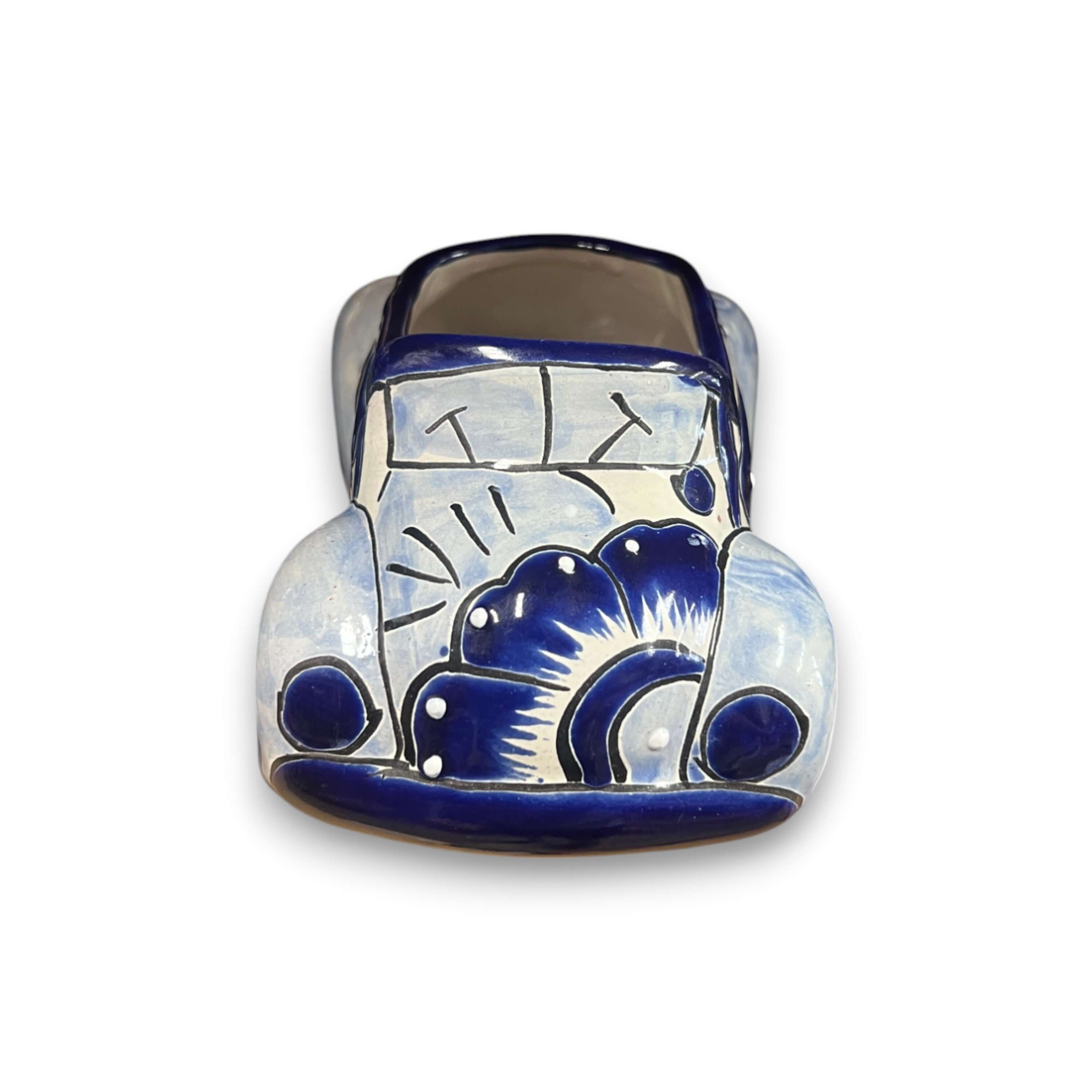 Macetero de coche Talavera | Pequeña maceta de cerámica hecha a mano en azul y blanco