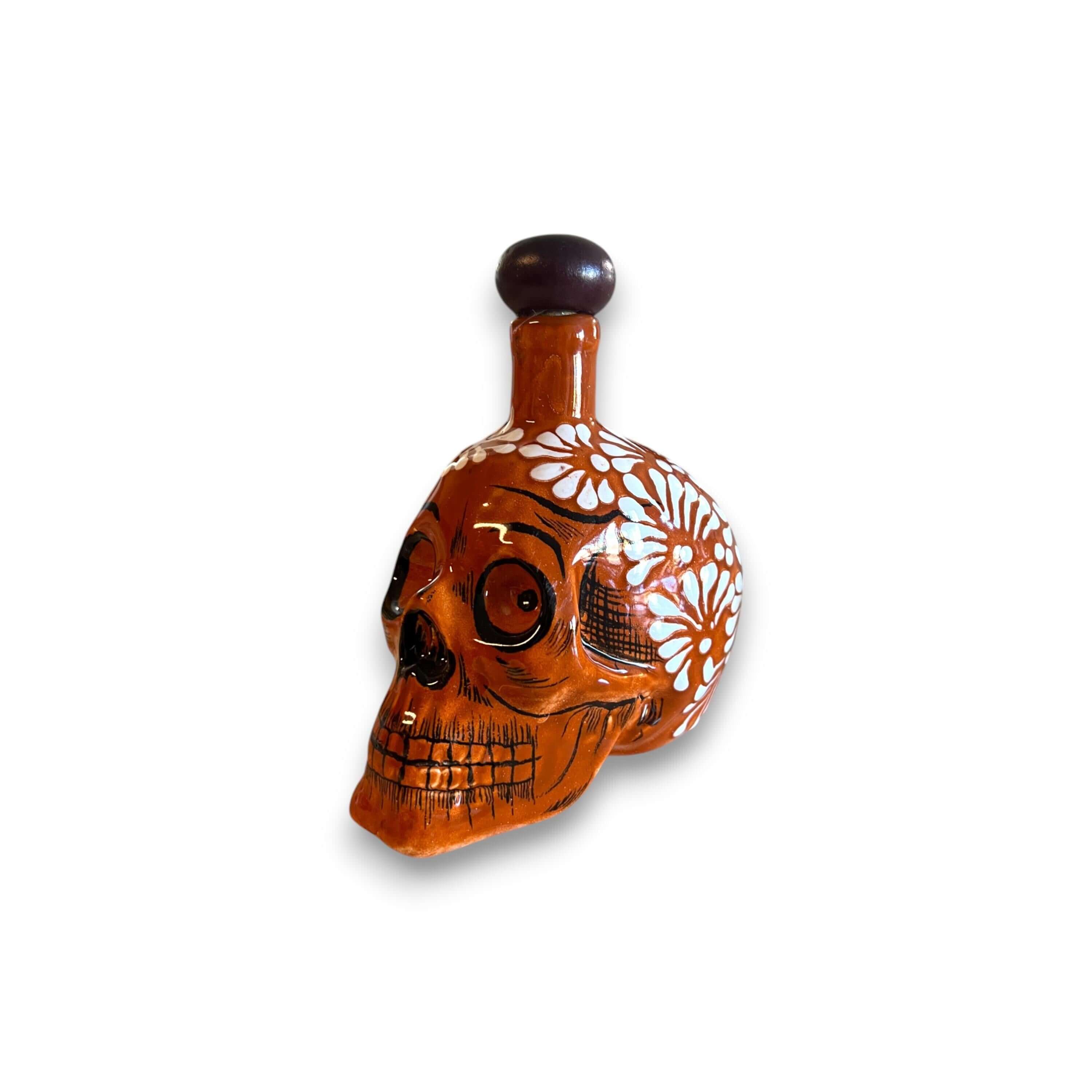 Juego de decantador de calavera hecho a mano | Cristalería mexicana marrón y blanca