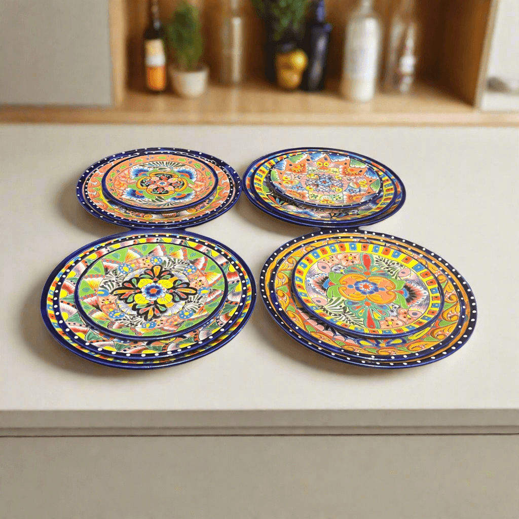 Vajilla de Talavera Colorida | Juego de Platos de 12 Piezas