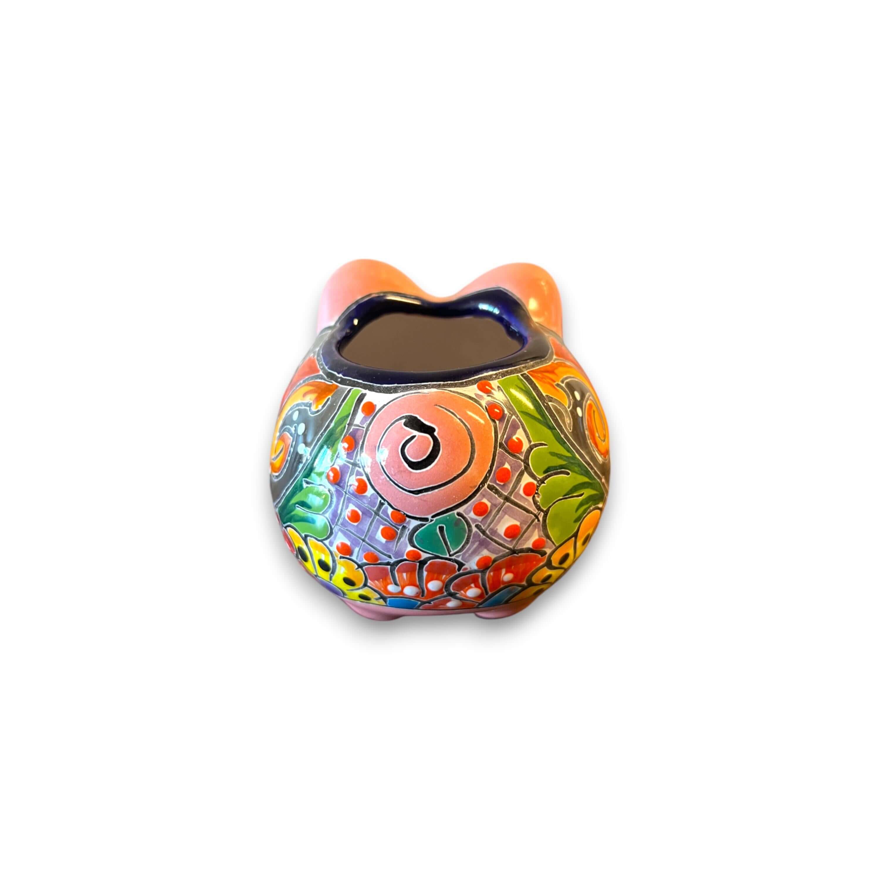 Maceta de cerámica mexicana Talavera con forma de cerdo | Decoración vibrante hecha a mano