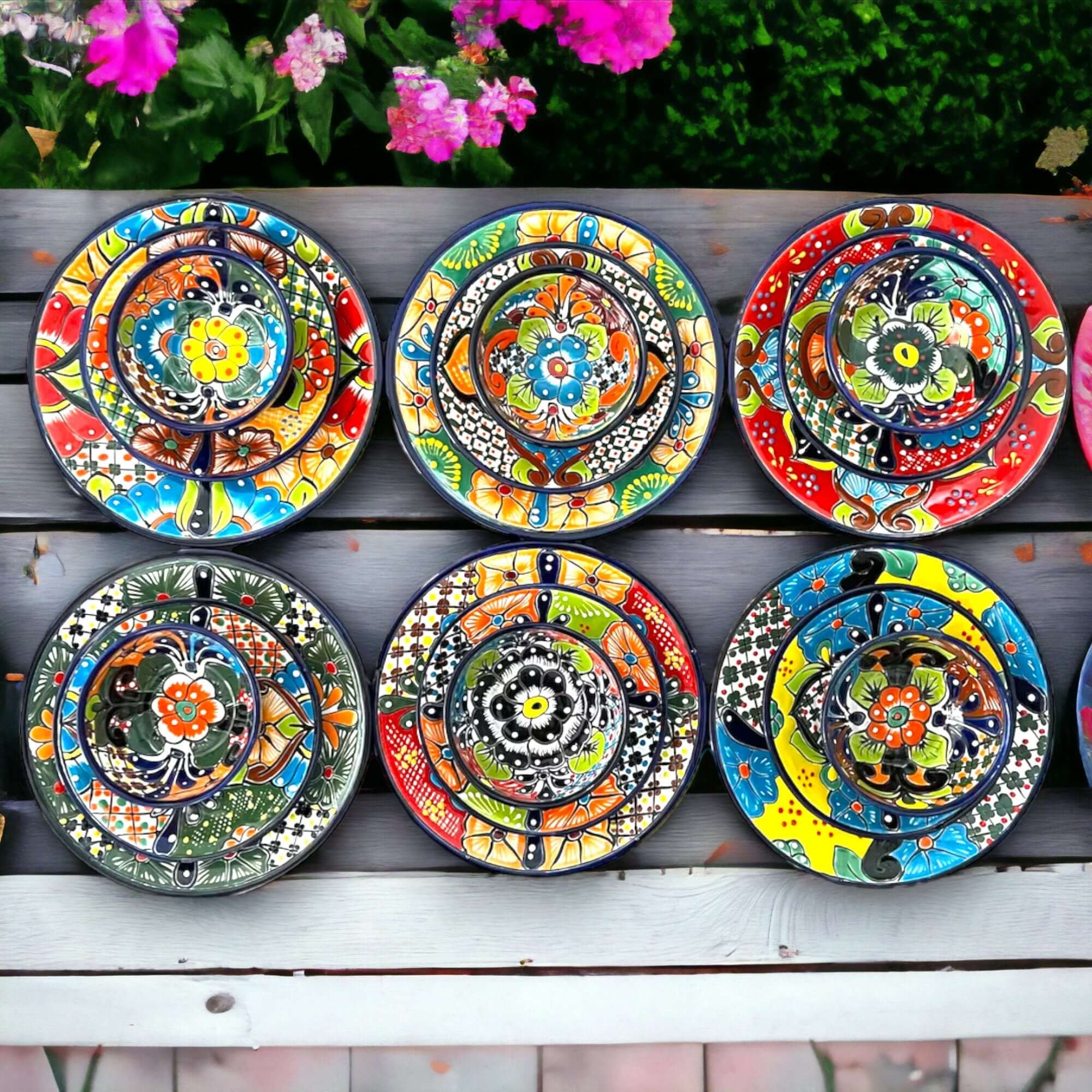 Vajilla Talavera de 20 Piezas | Loza Floral Hecha a Mano (6 Cubiertos)