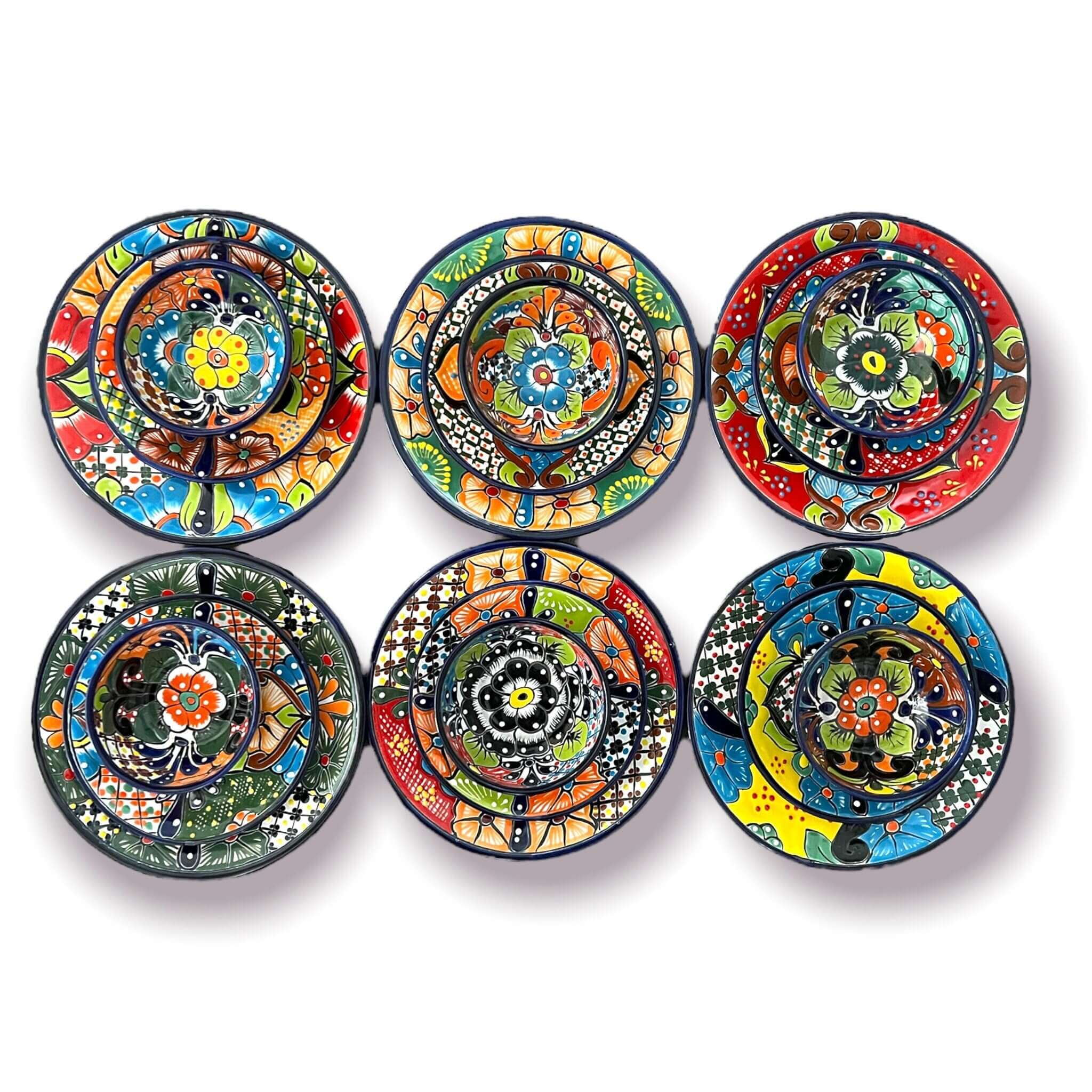 Vajilla Talavera de 20 Piezas | Loza Floral Hecha a Mano (6 Cubiertos)