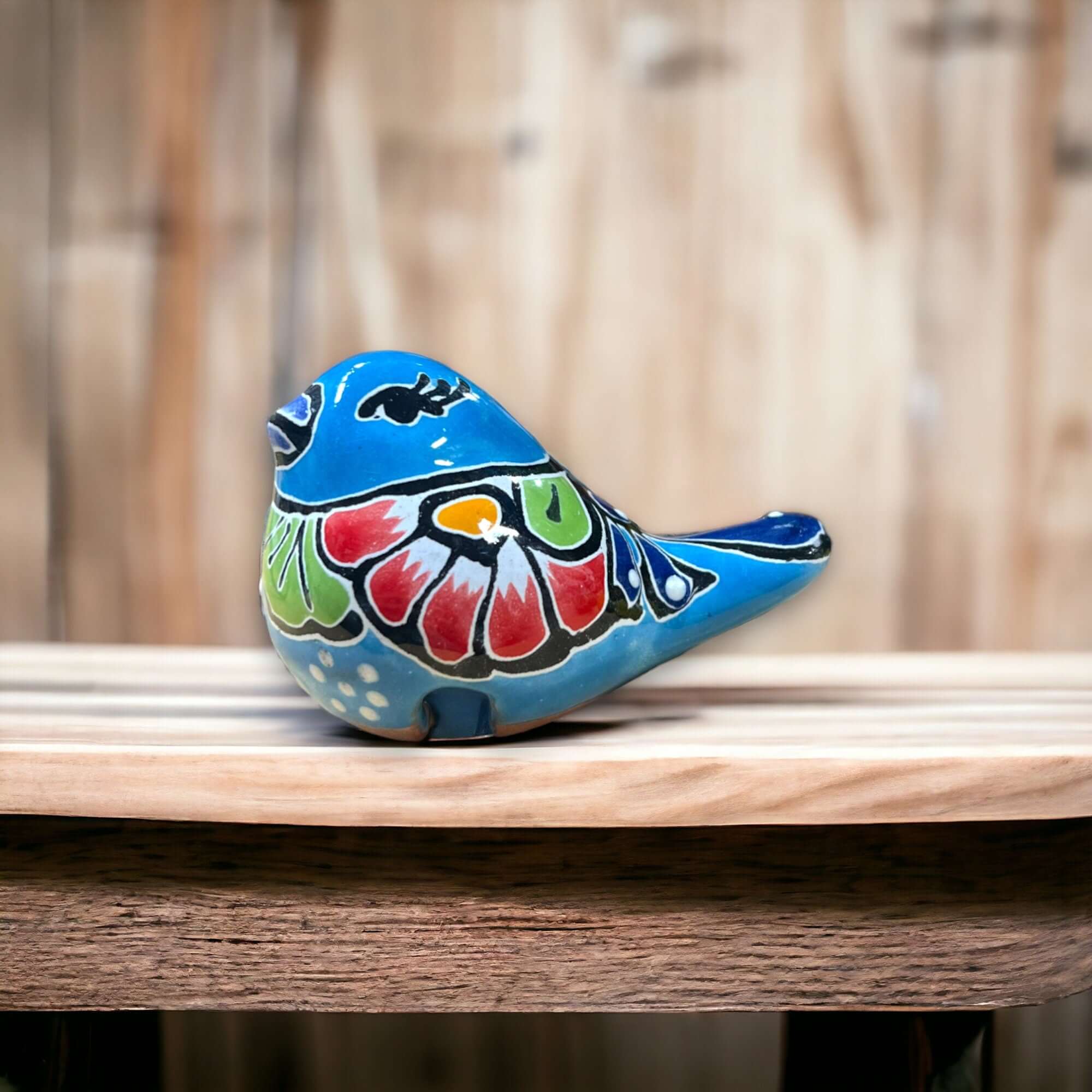 Pájaro Posado en Maceta de Talavera | Detalles Mexicanos Pintados a Mano