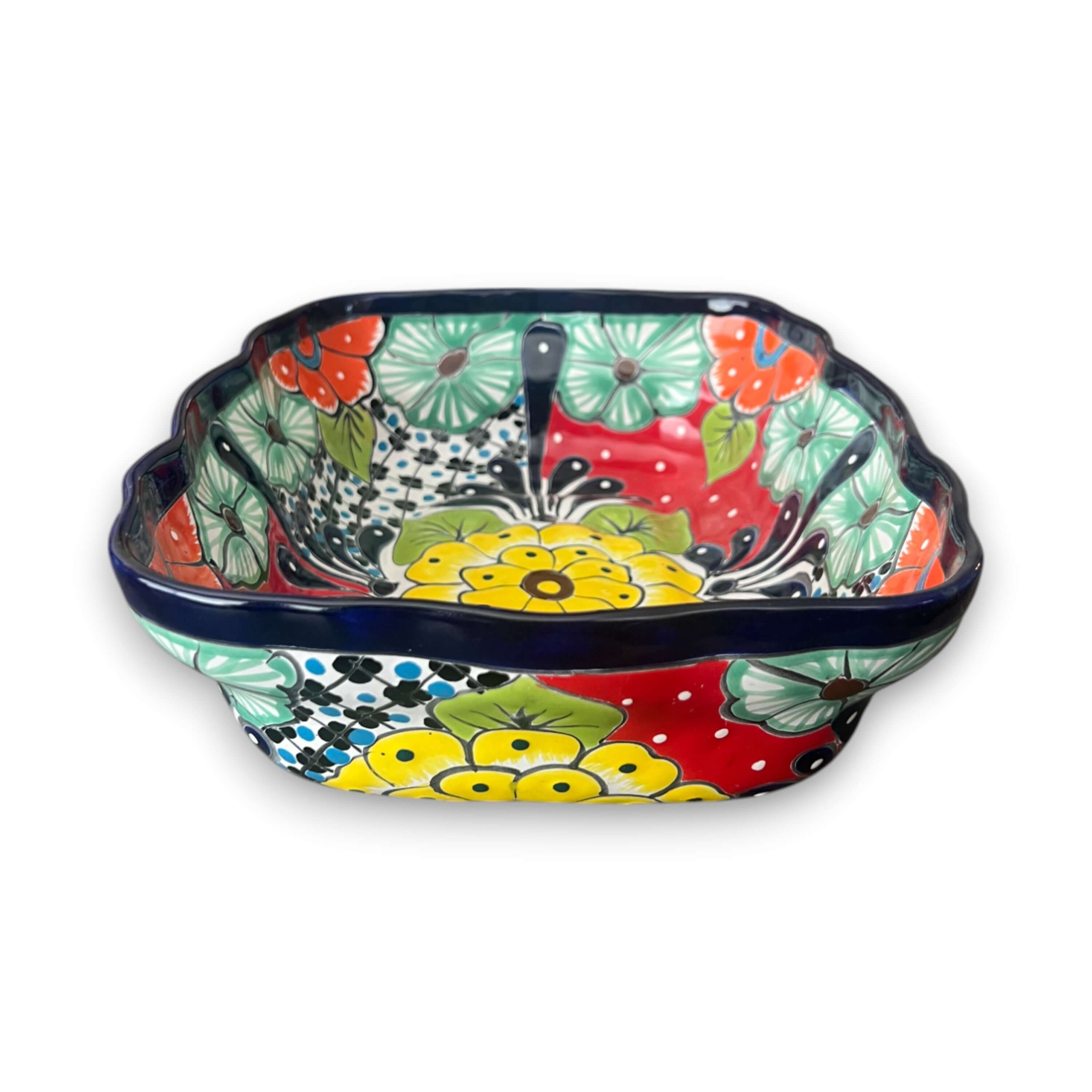 Fuente para Servir de Talavera | Cuenco de Cerámica Mexicana Grande Pintado a Mano