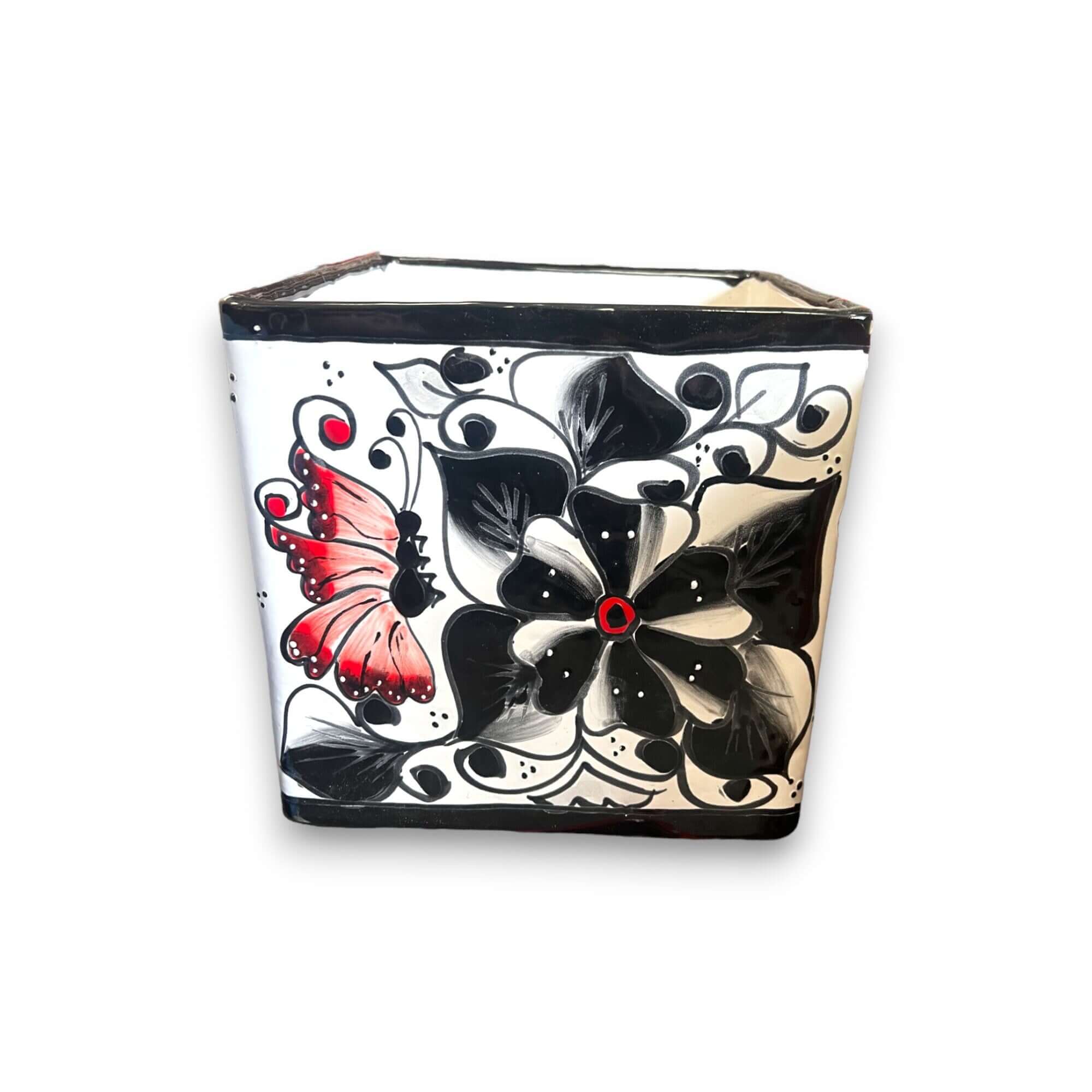 Juego de 3 macetas cuadradas de Talavera pintadas a mano | Macetas florales coloridas